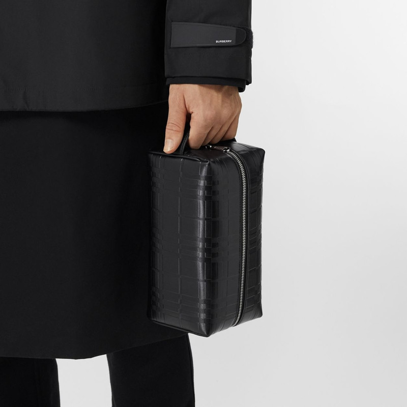 Embossed Check Leather Travel Pouch 4