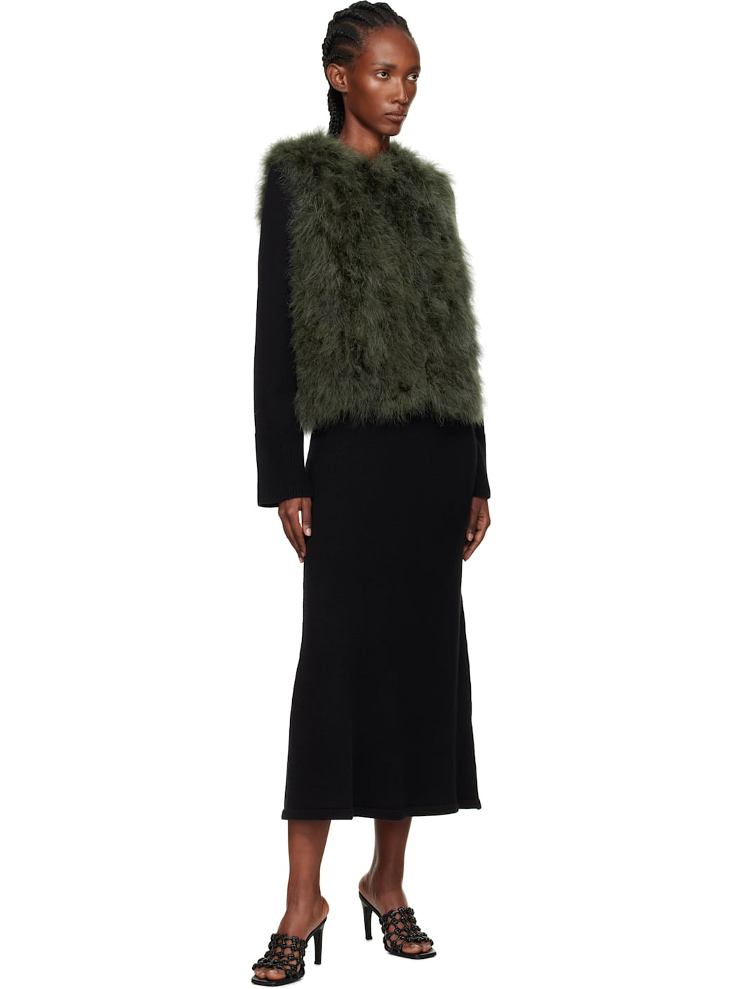 Green Cropped Feather Vest - 4
