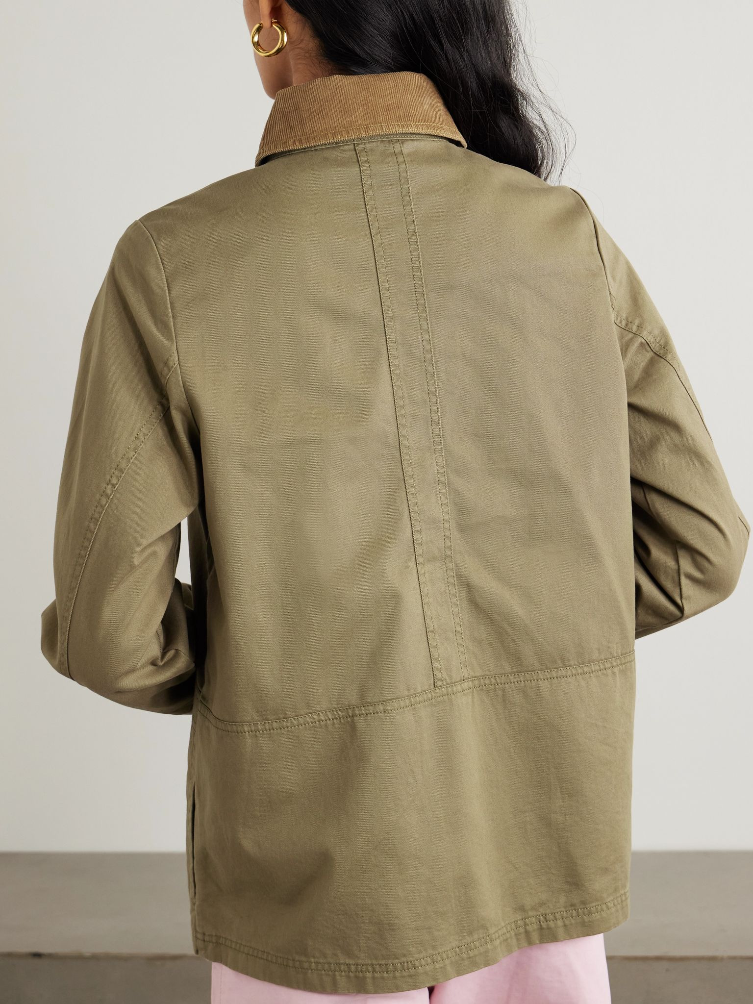 Sonnie corduroy-trimmed cotton-canvas jacket Army green - 4