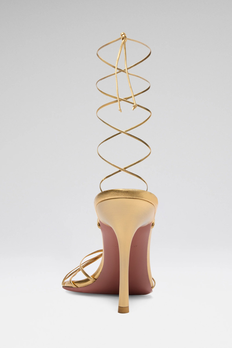 Amina Muaddi LORI LACE UP SANDAL 95 GOLD METALLIC NAPPA AND GOLD SHINY HEEL outlook