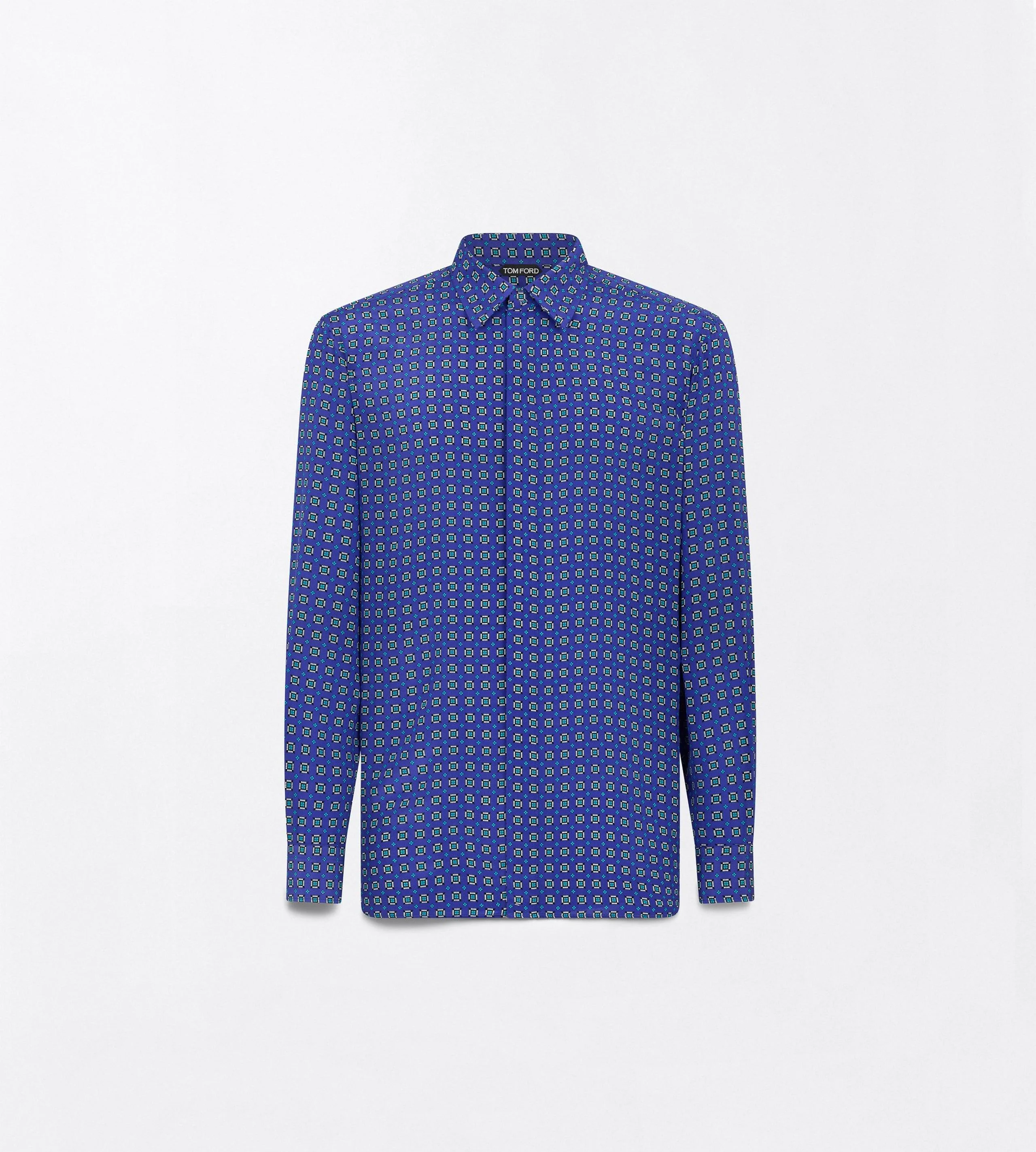 GEOMETRIC DIAMOND PRINT CREPE DE CHINE FLUID FIT SHIRT - 1