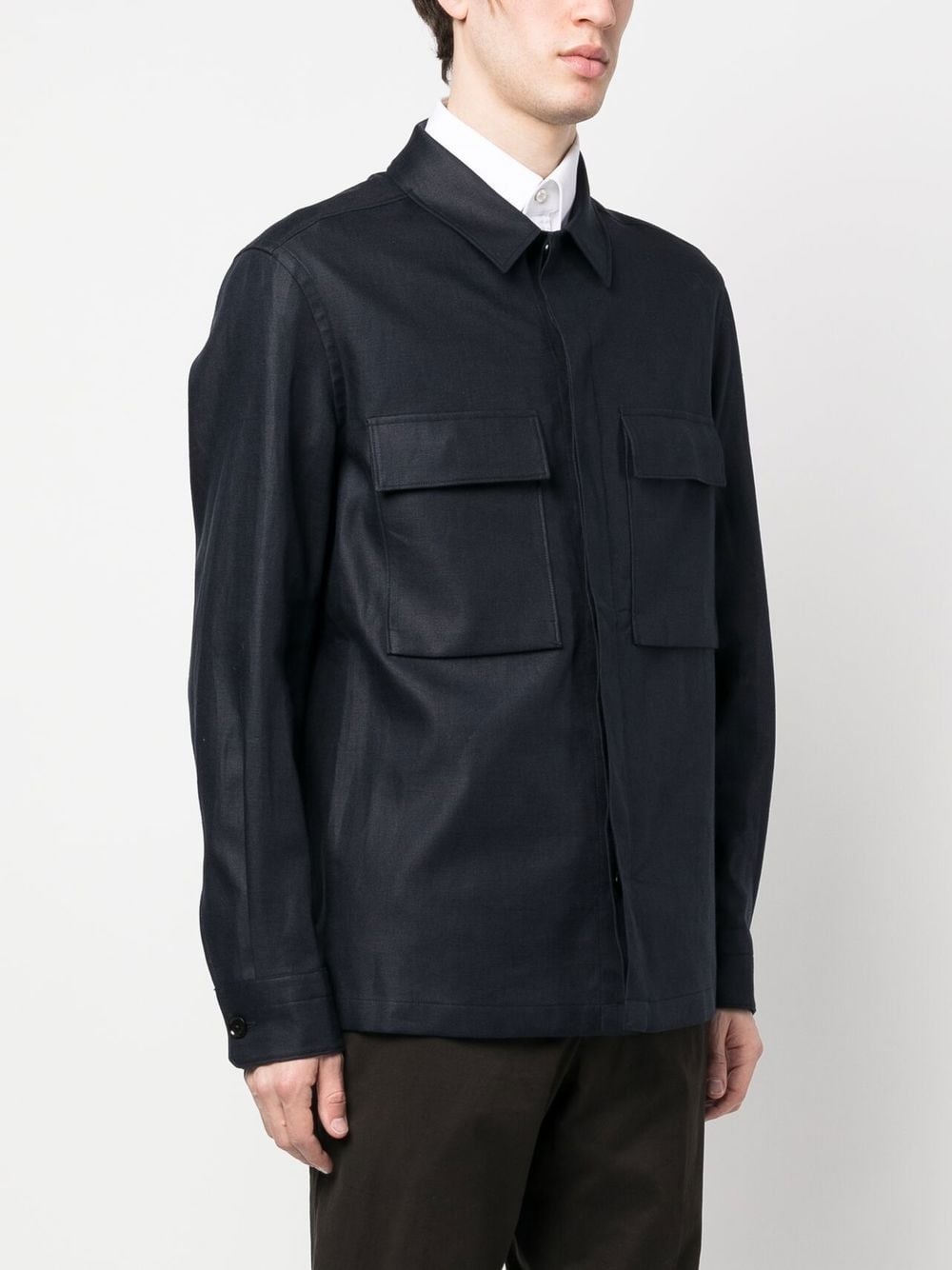 cargo-pocket linen shirt jacket - 3