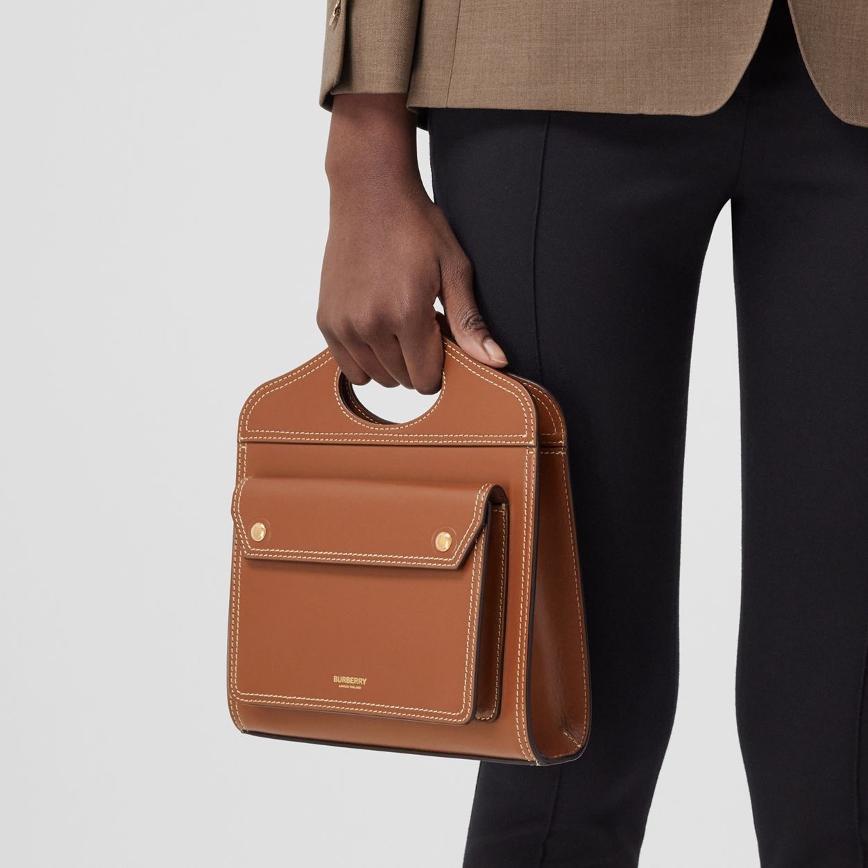 Mini Topstitched Leather Pocket Bag - 9