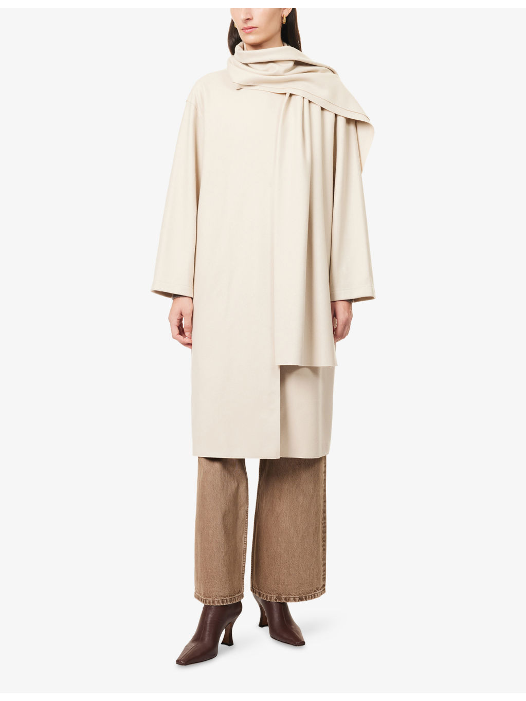 Scarf Long Cashmere-Wool Blend Coat - 3