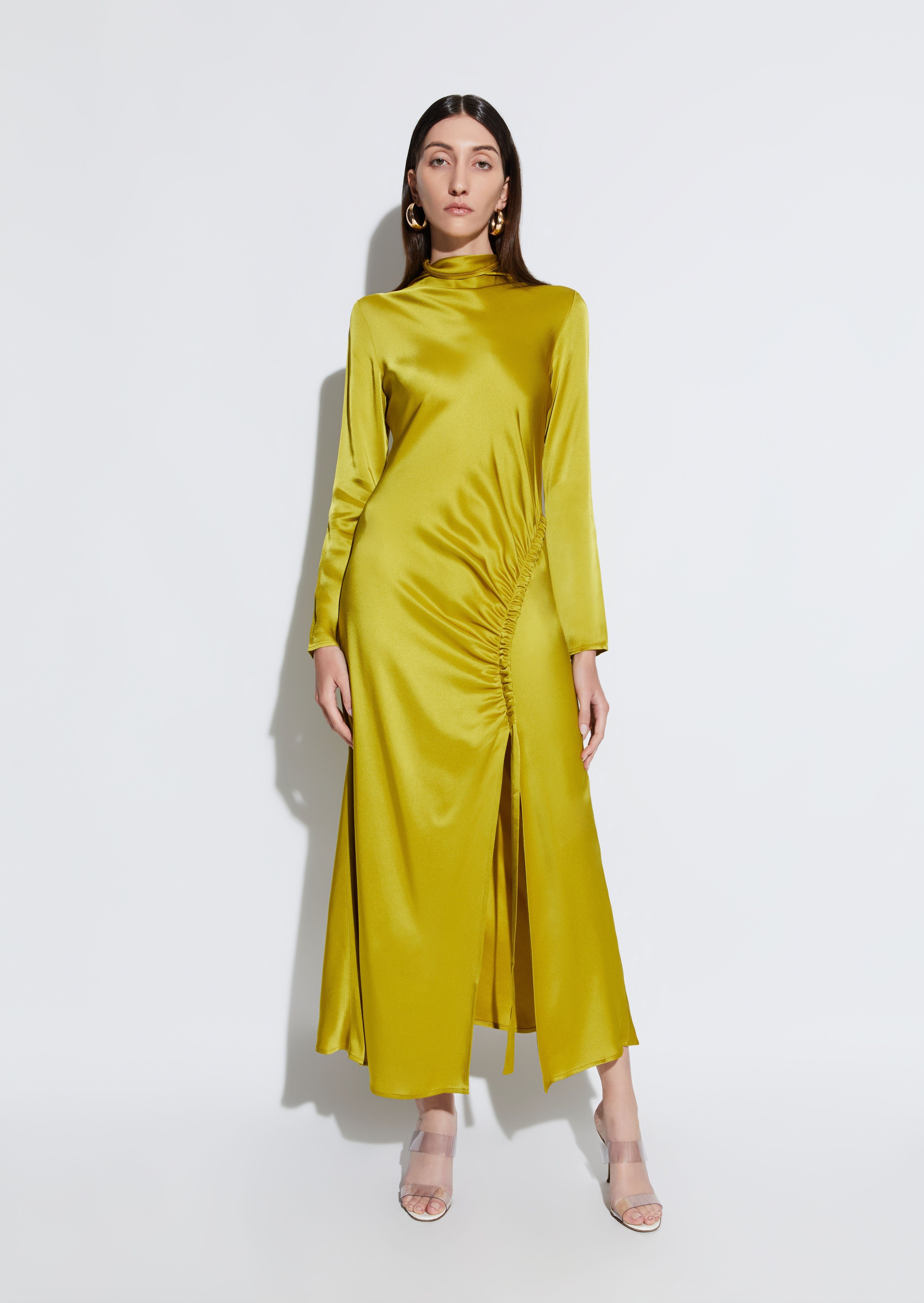 Satin Bias Tab Dress With Slit - 2