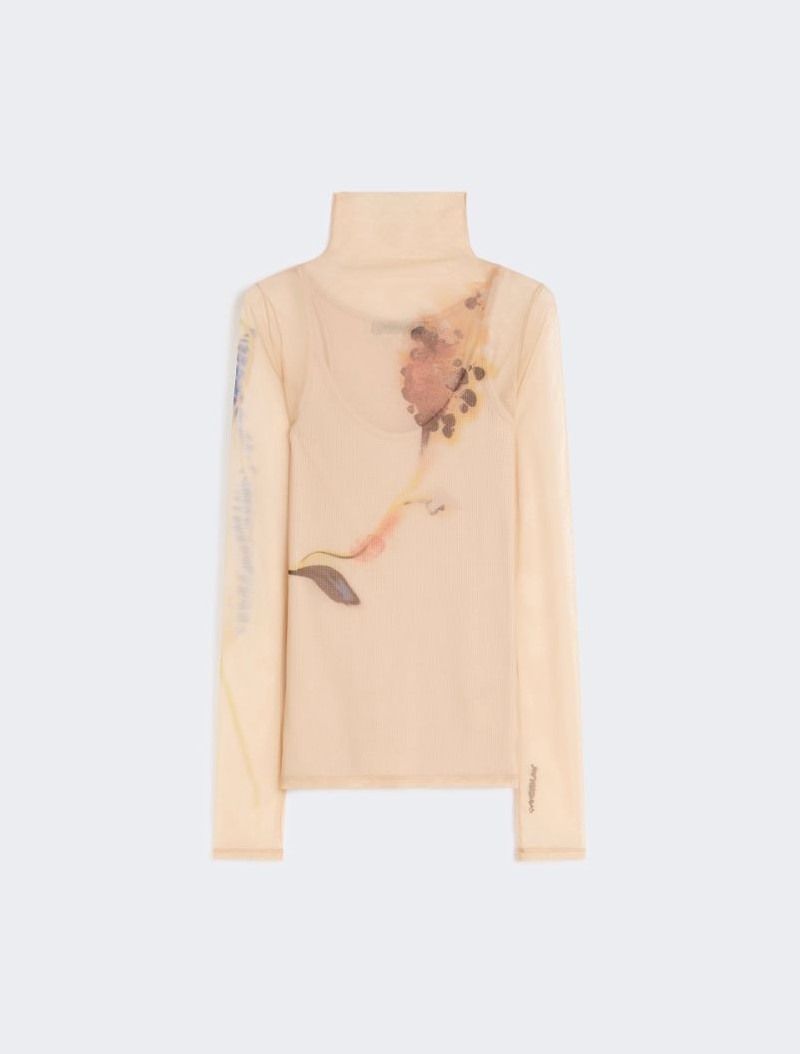 High-neck stretch tulle top - antique rose 1