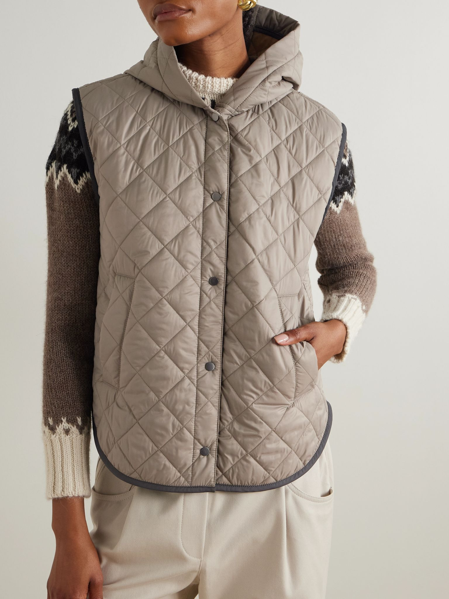 Hooded quilted shell vest Brown - 3