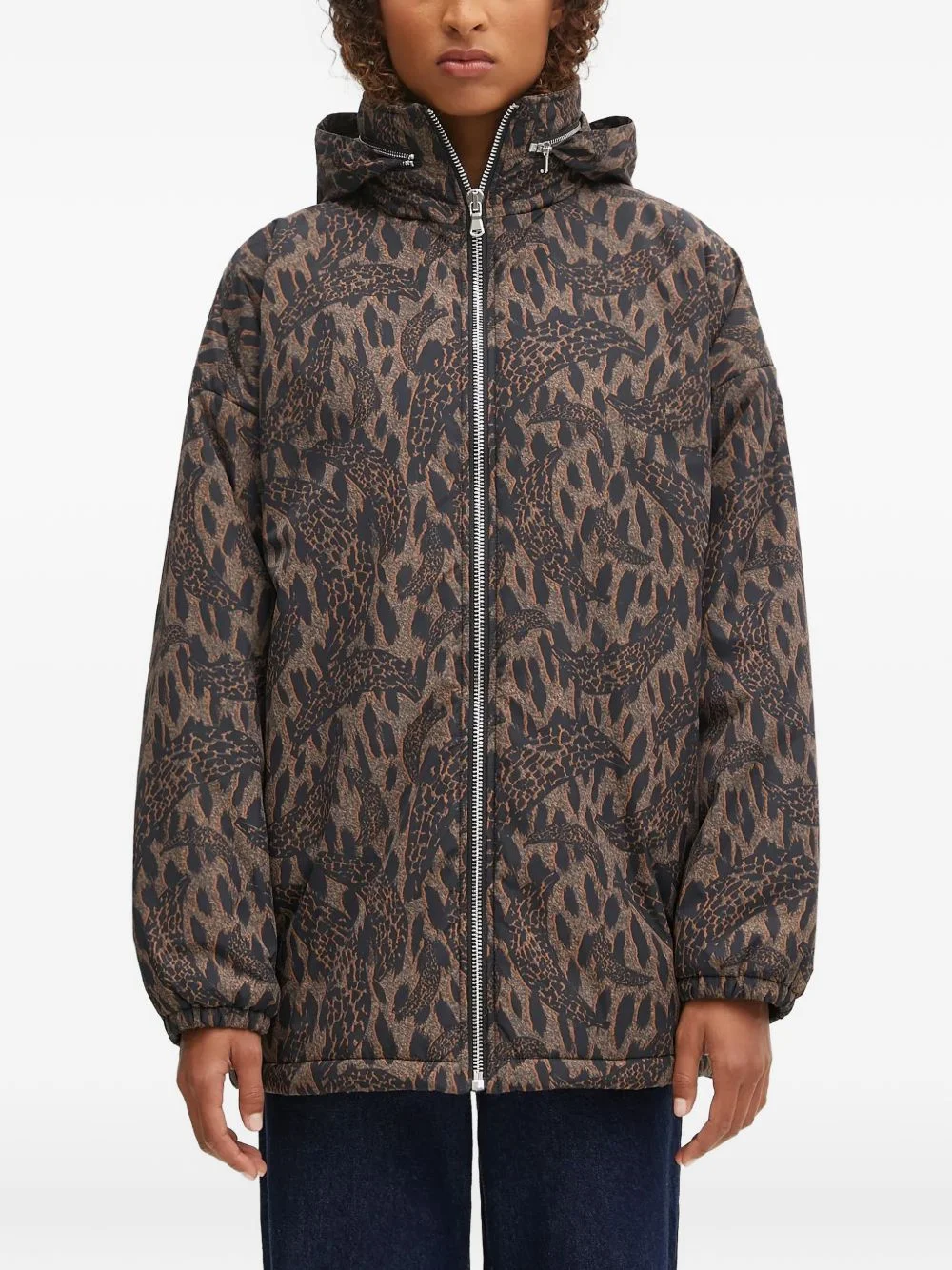 hooded print jacket - 1