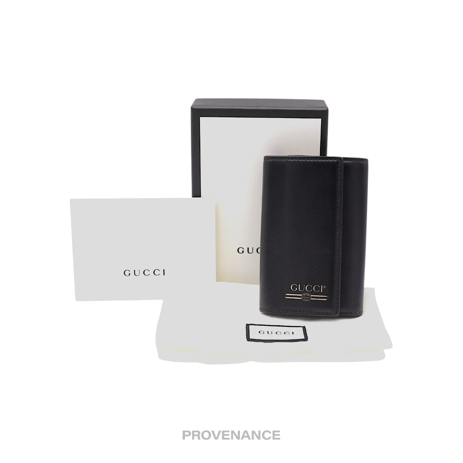 Gucci GG Vintage Logo 6 Key Holder - Black Leather Gold - 1