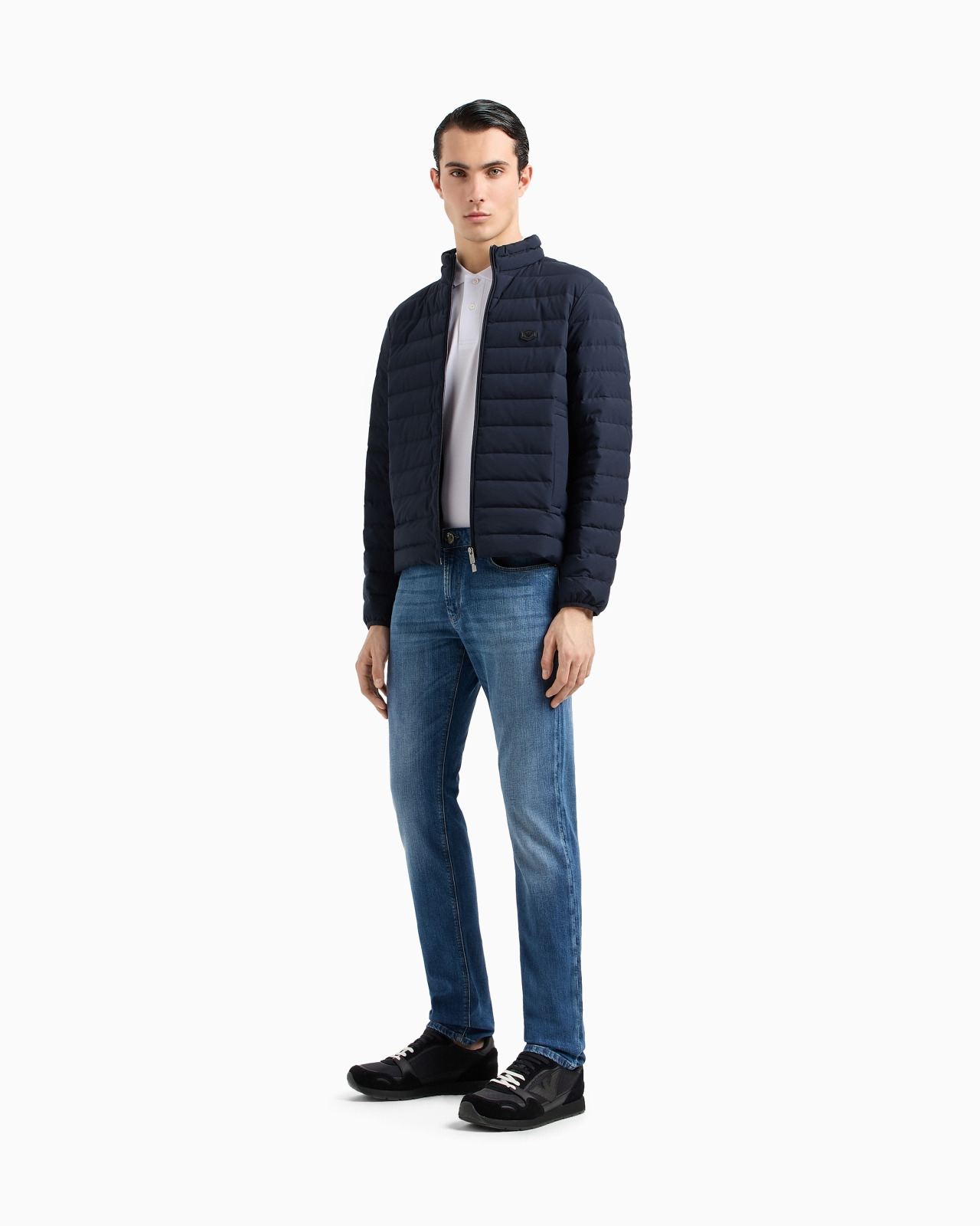 Long-sleeved stretch piqué polo shirt with micro eagle embroidery - 2