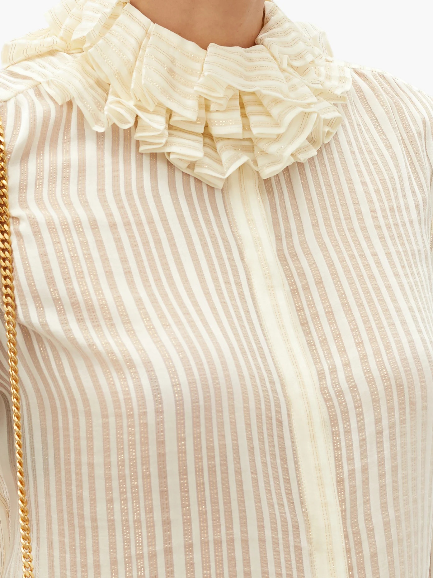 Ruffle-neck metallic-striped lamé blouse - 3