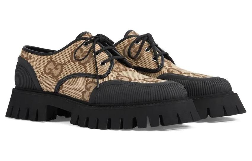 (WMNS) Gucci Maxi GG Lace-Up Shoes 'Beige Black' 751708-UKOF0-2552 - 3
