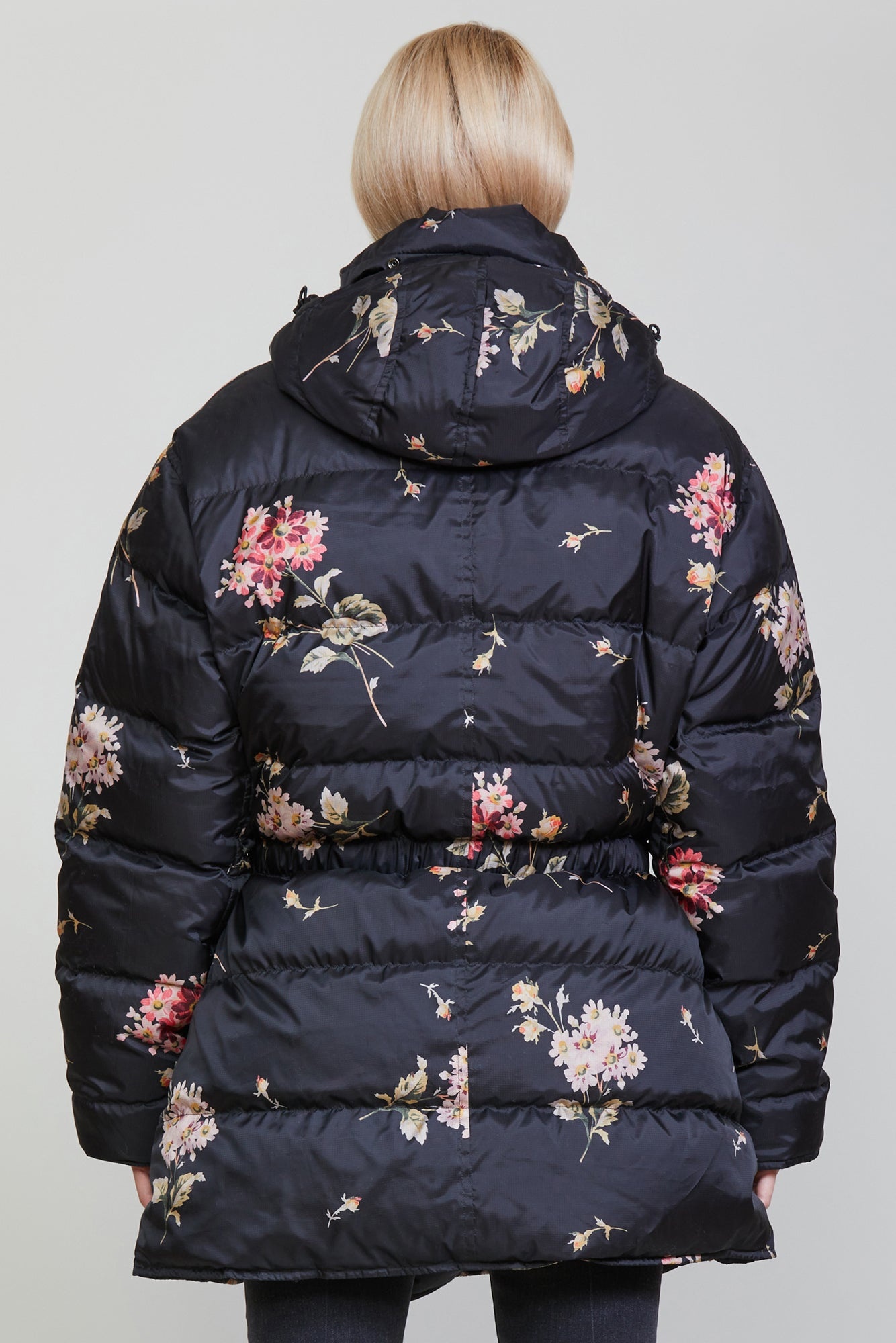 R13 UPSIDE DOWN COAT FLORAL ON BLACK REVERSIBLE