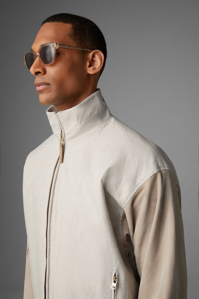 Paolo Linen and leather blouson in Sand - 6
