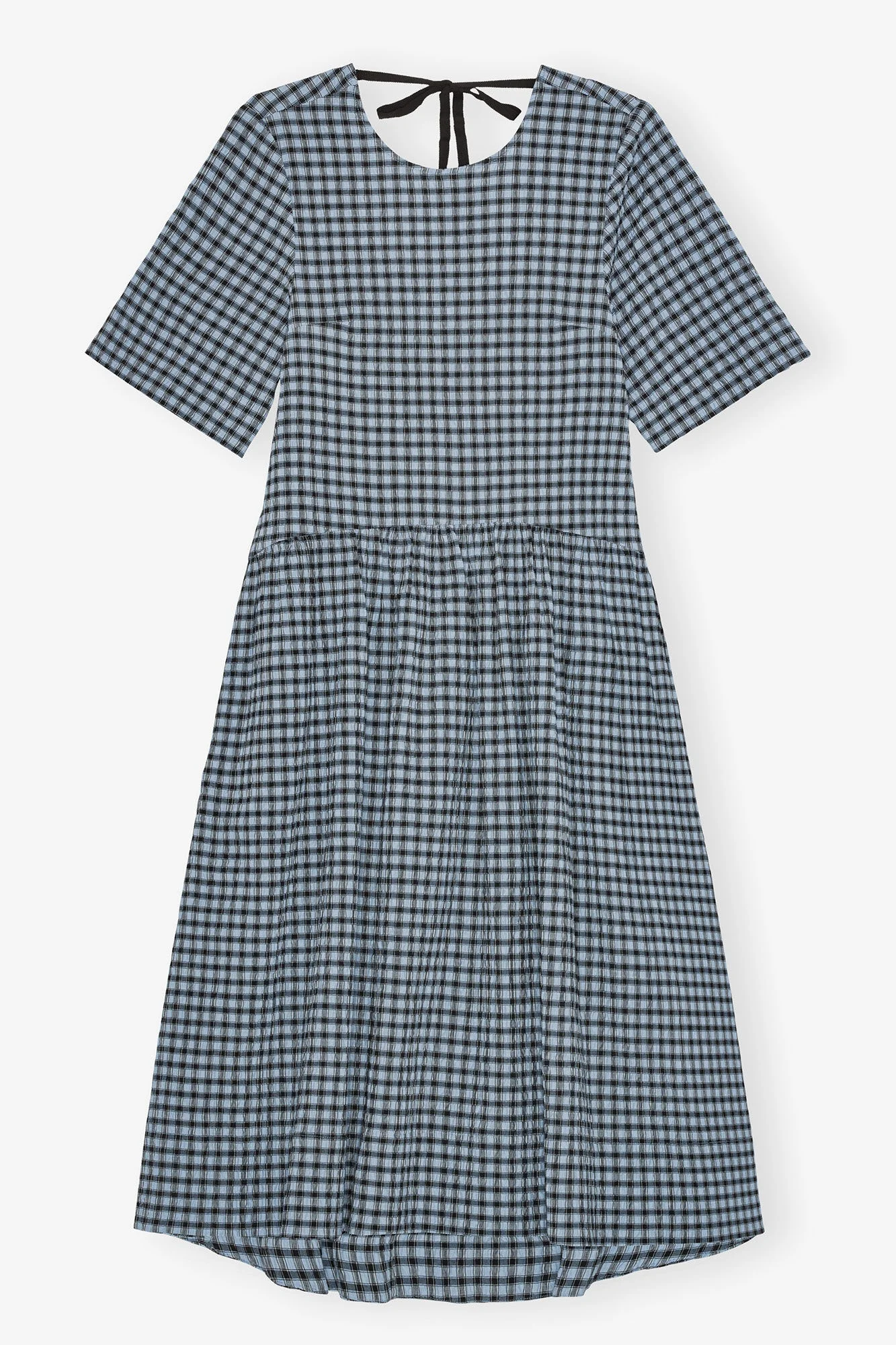 BLUE SEERSUCKER CHECK MIDI DRESS - 1