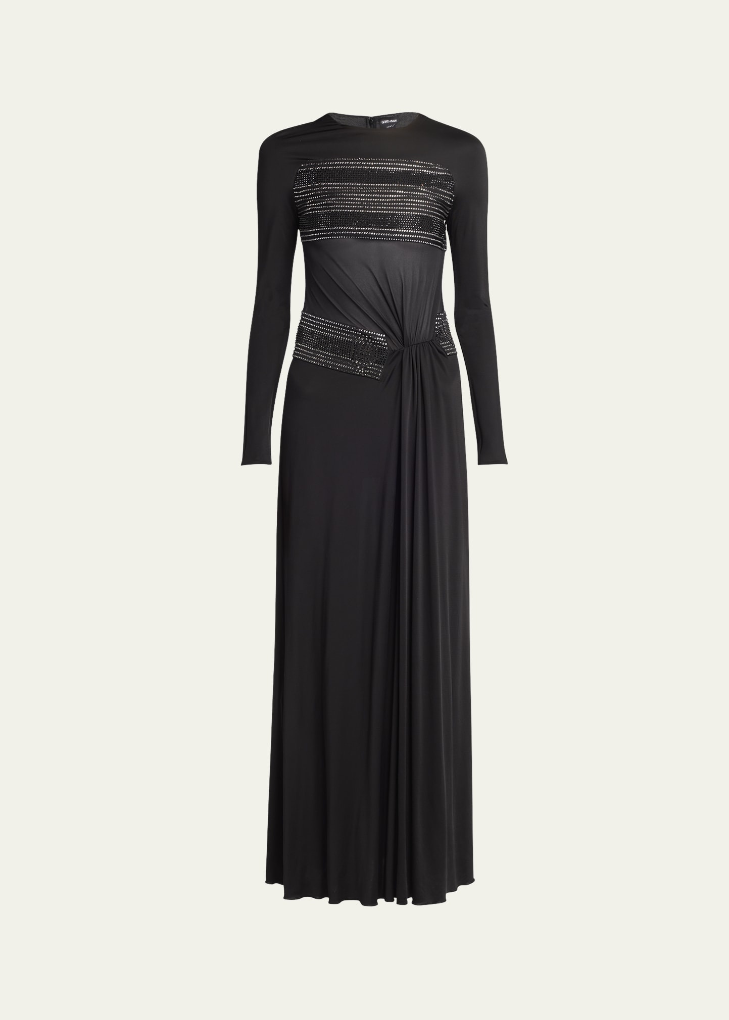Crystal Sheer Midriff Jersey Gown - 1