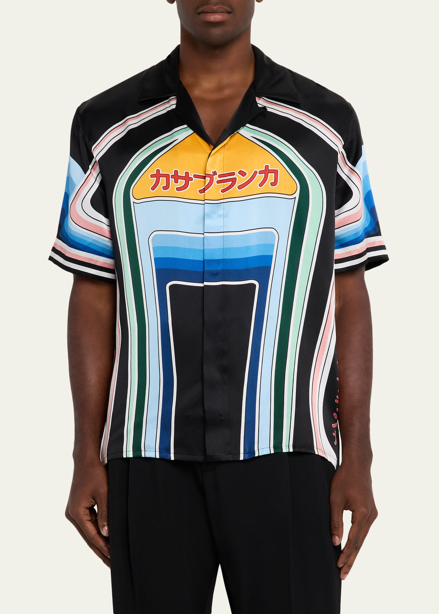 Men's Silk Graphic Multi-Stripe Camp Shirt - 4