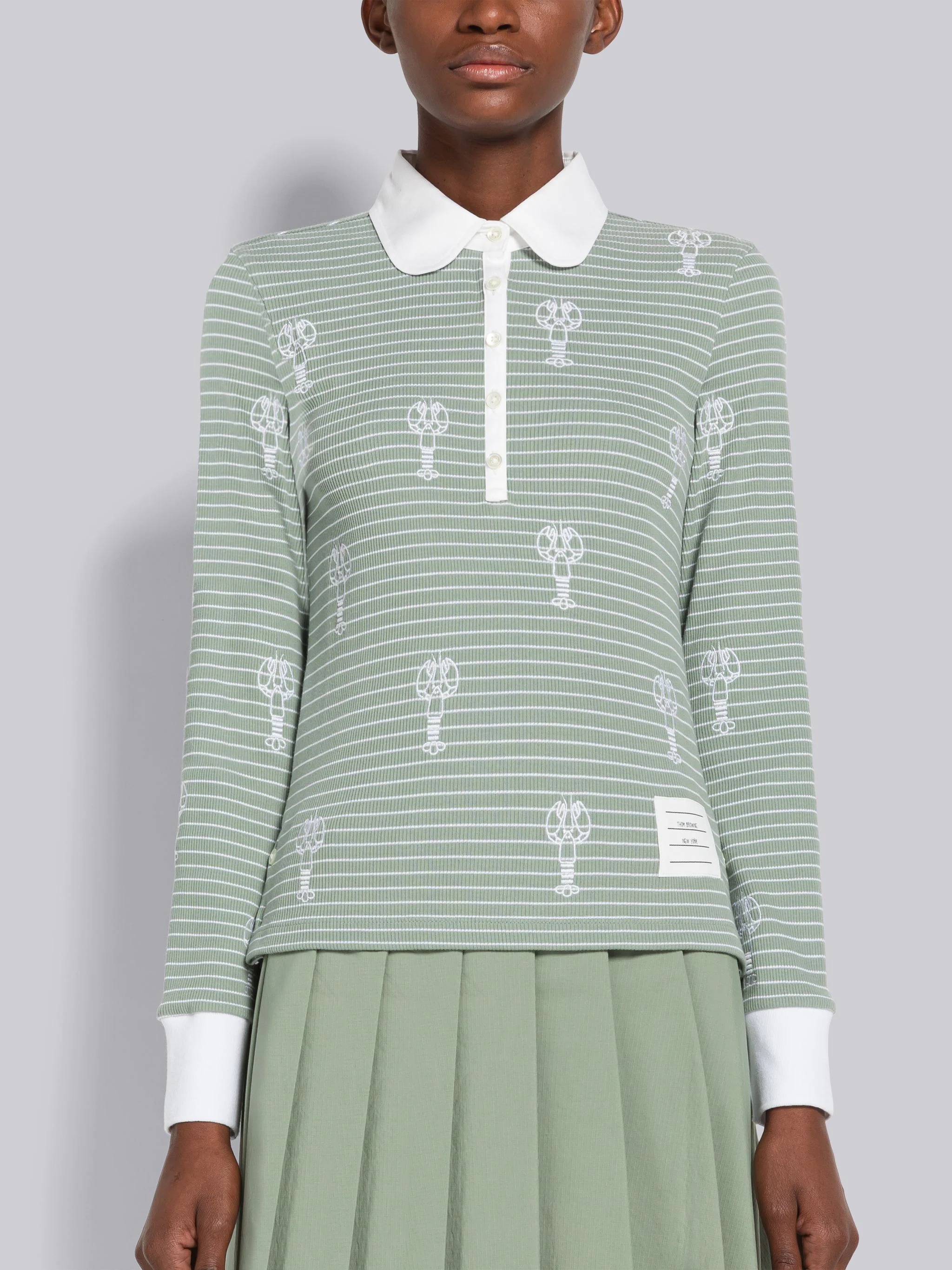 Pinstripe Rib Lobster Half Drop Long Sleeve Polo - 1