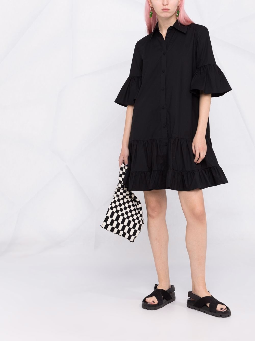 short-sleeve ruffle-hem dress - 2