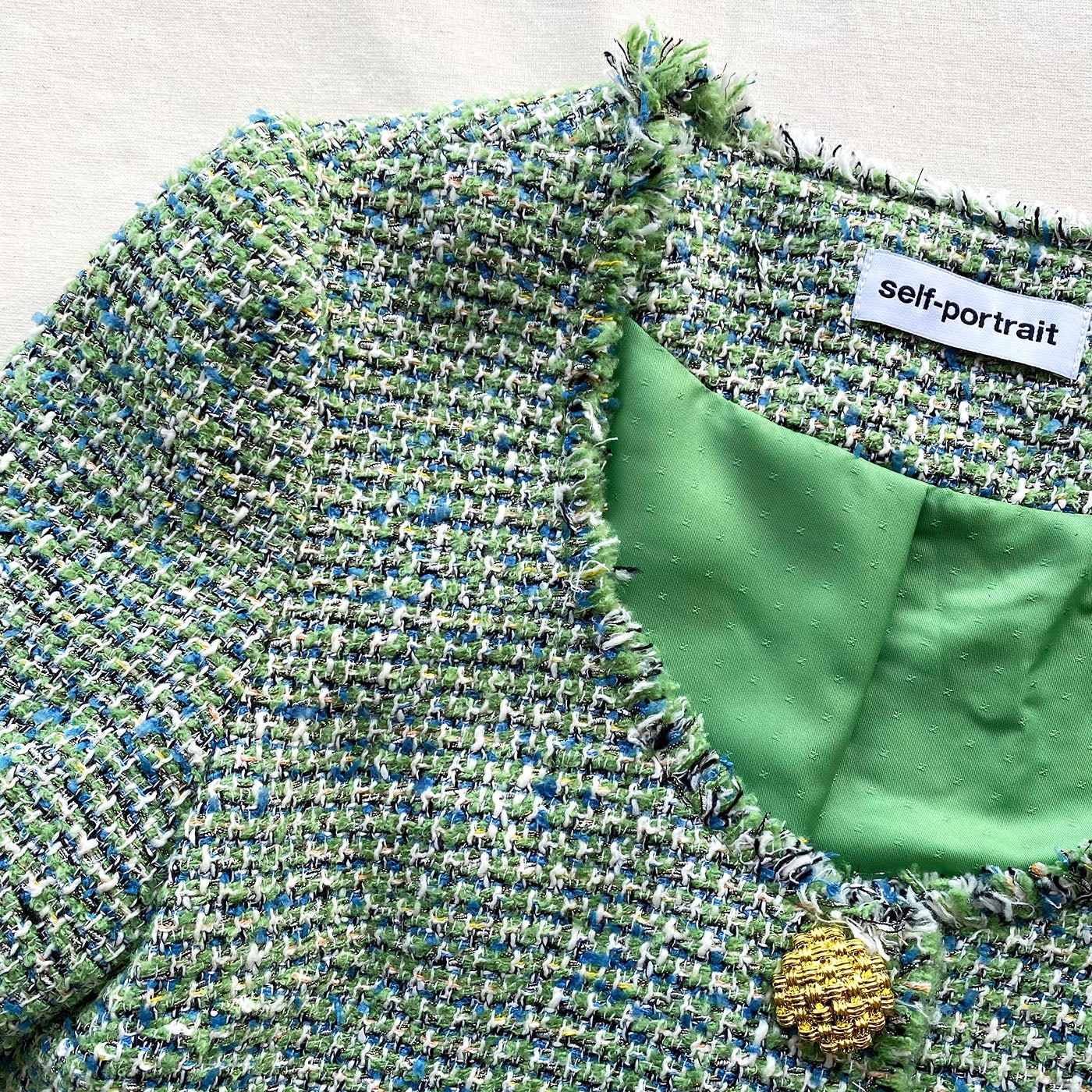 Green Bouclé Cropped Jacket - 4