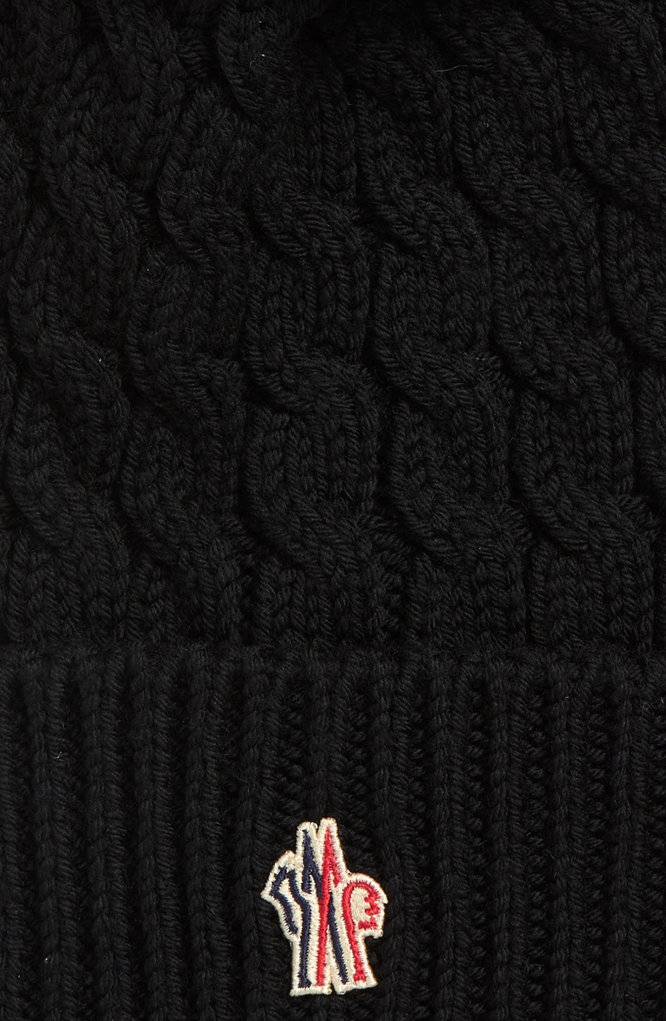 Moncler Après Ski Cable Knit Virgin Wool Beanie with Faux Fur Pompom in Black at Nordstrom - 2