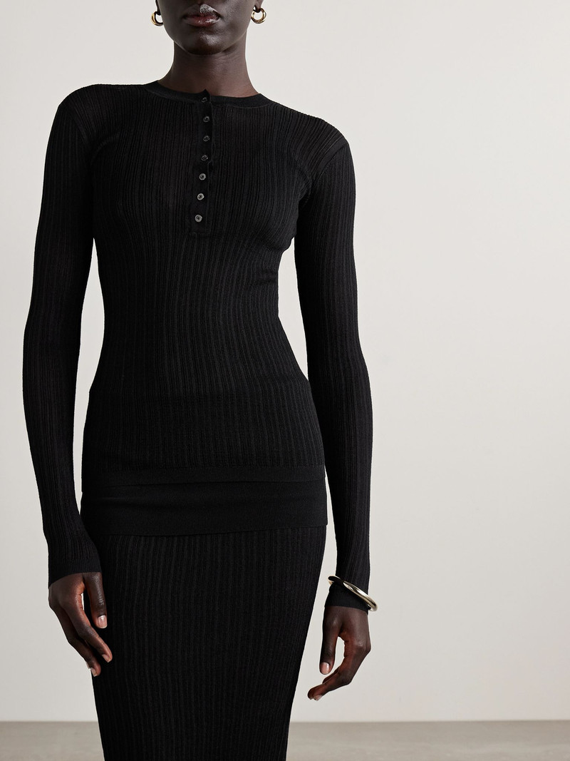 SKIMS Sheer Knit Long Sleeve Henley - Onyx Black outlook