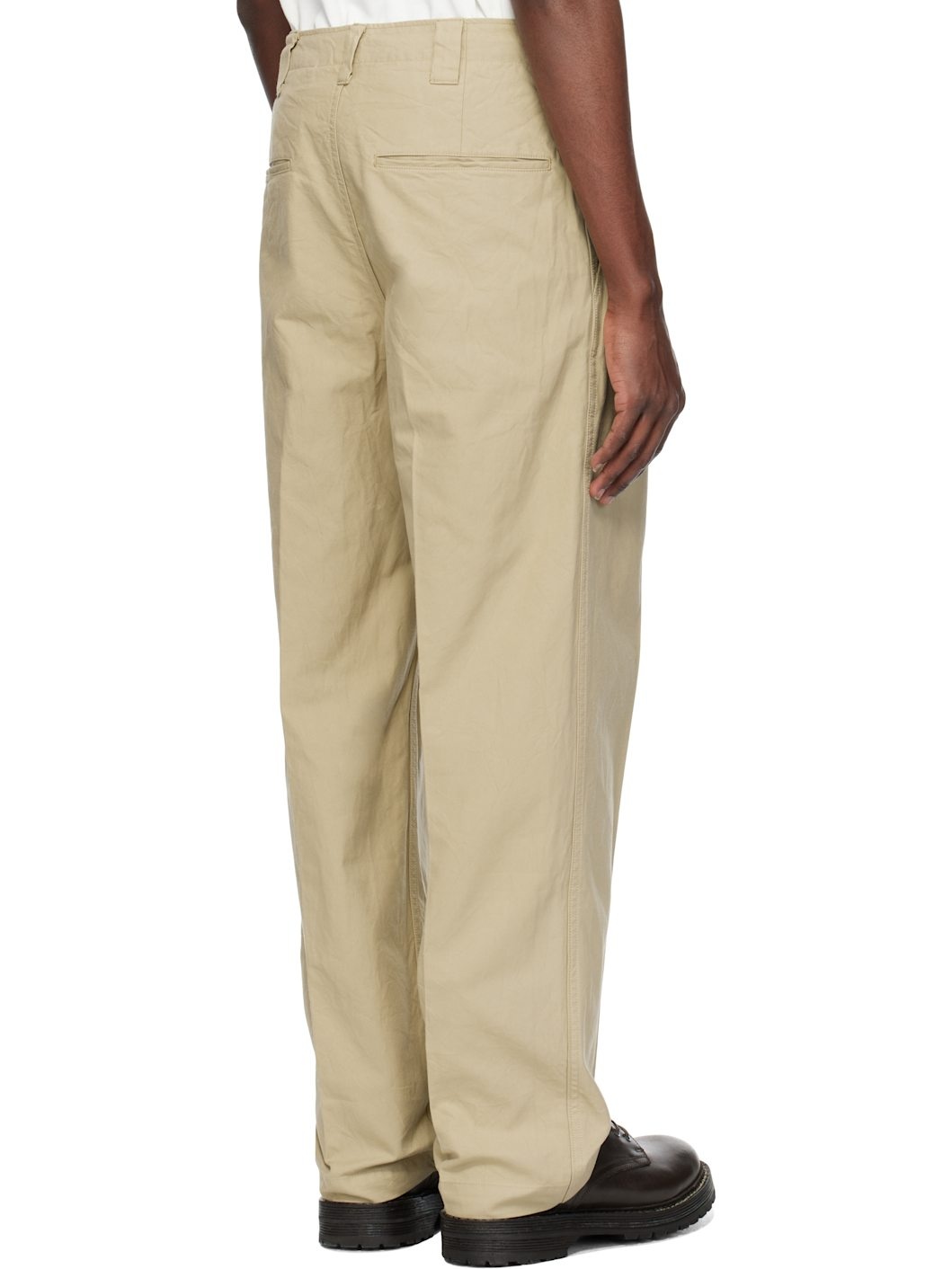 Beige Wide Chino Trousers - 3