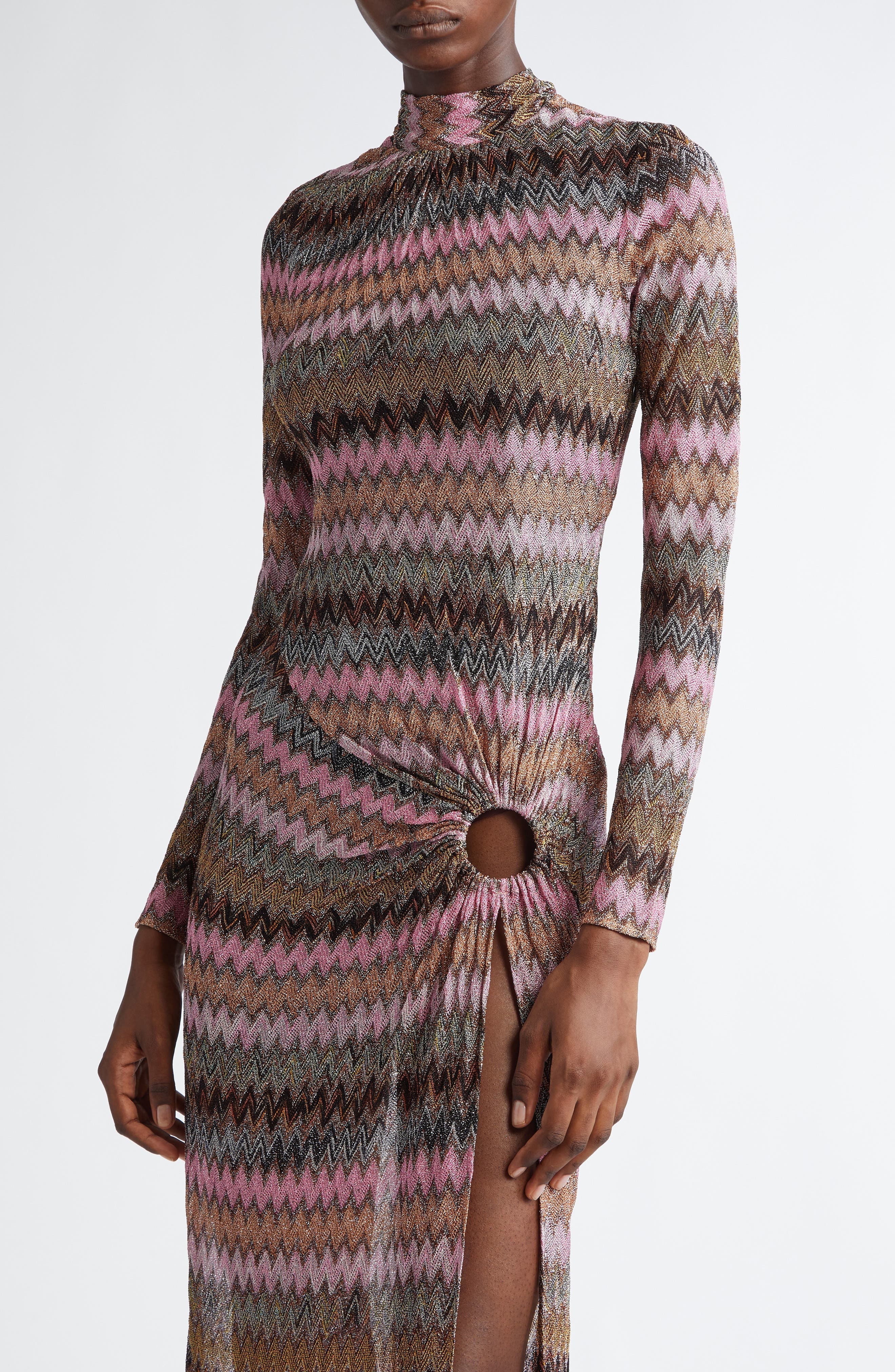 Missoni Chevron Stripe Long Sleeve Knit Dress in Multi Space Drk Base at Nordstrom - 4