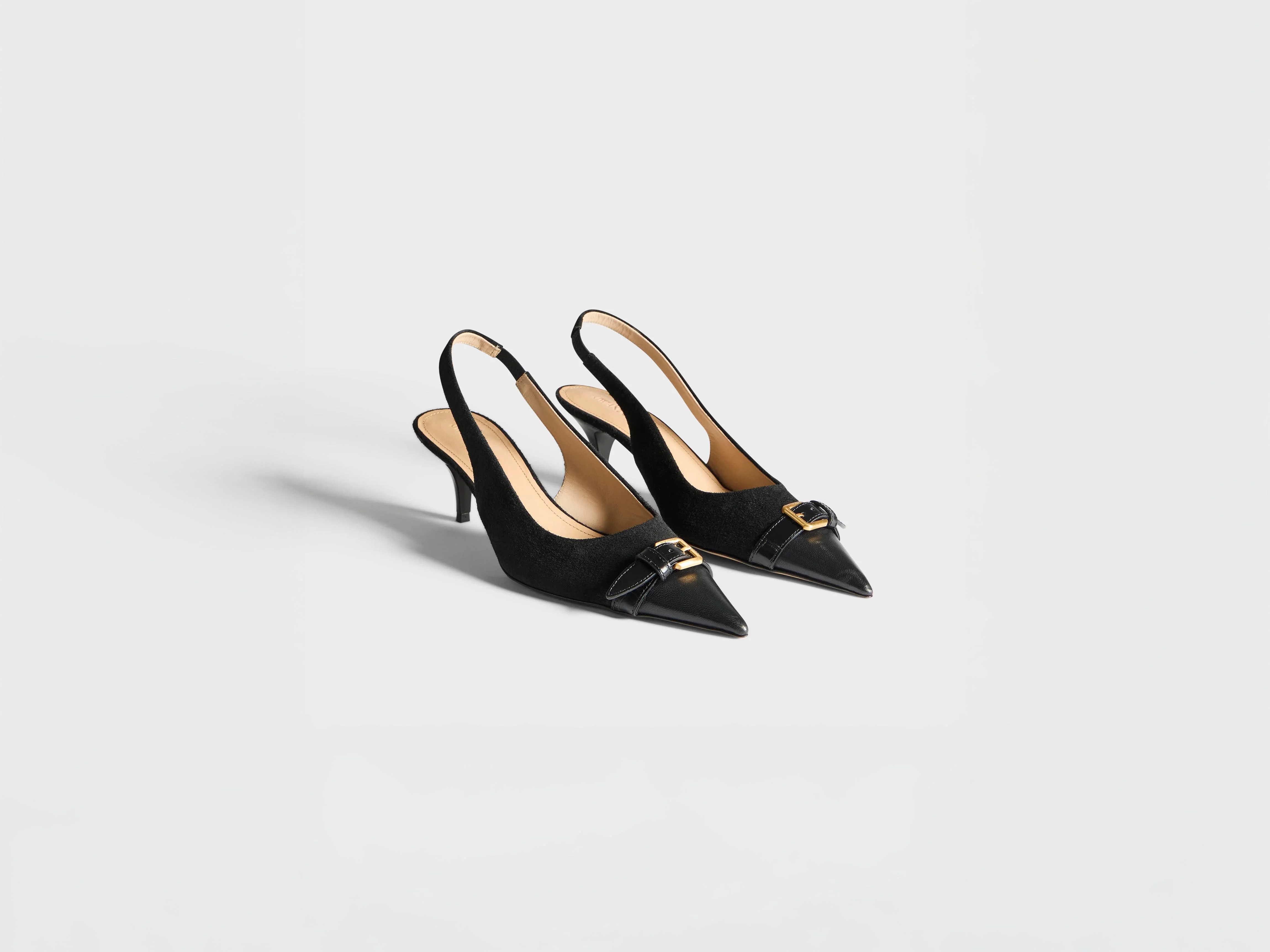WOMENS HEELED BUCKLE SLING BACK IN BLACK - 1
