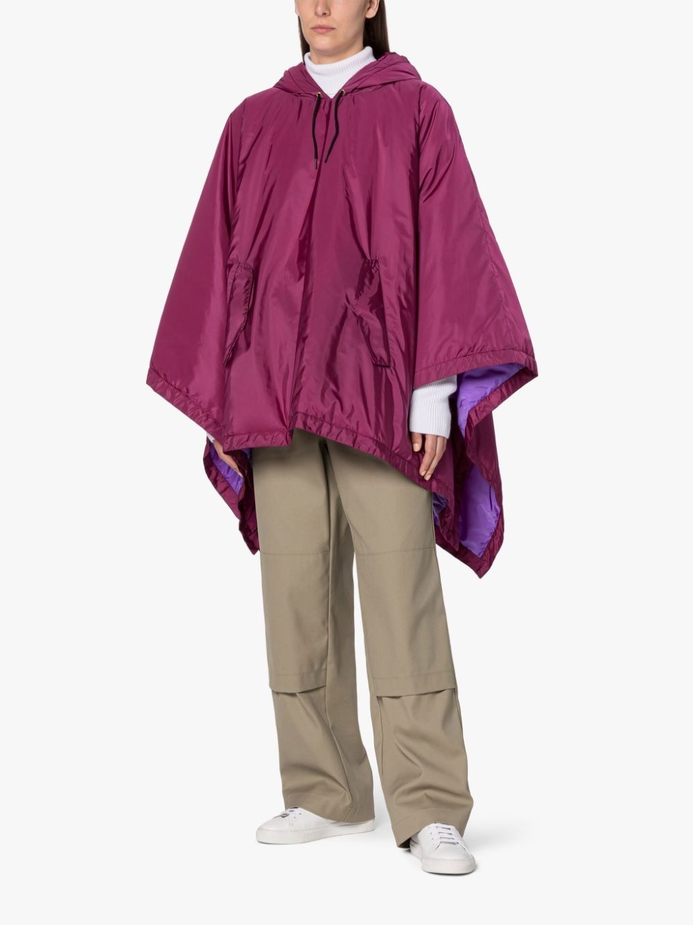 SIMA BURGUNDY NYLON HOODED PONCHO - 2