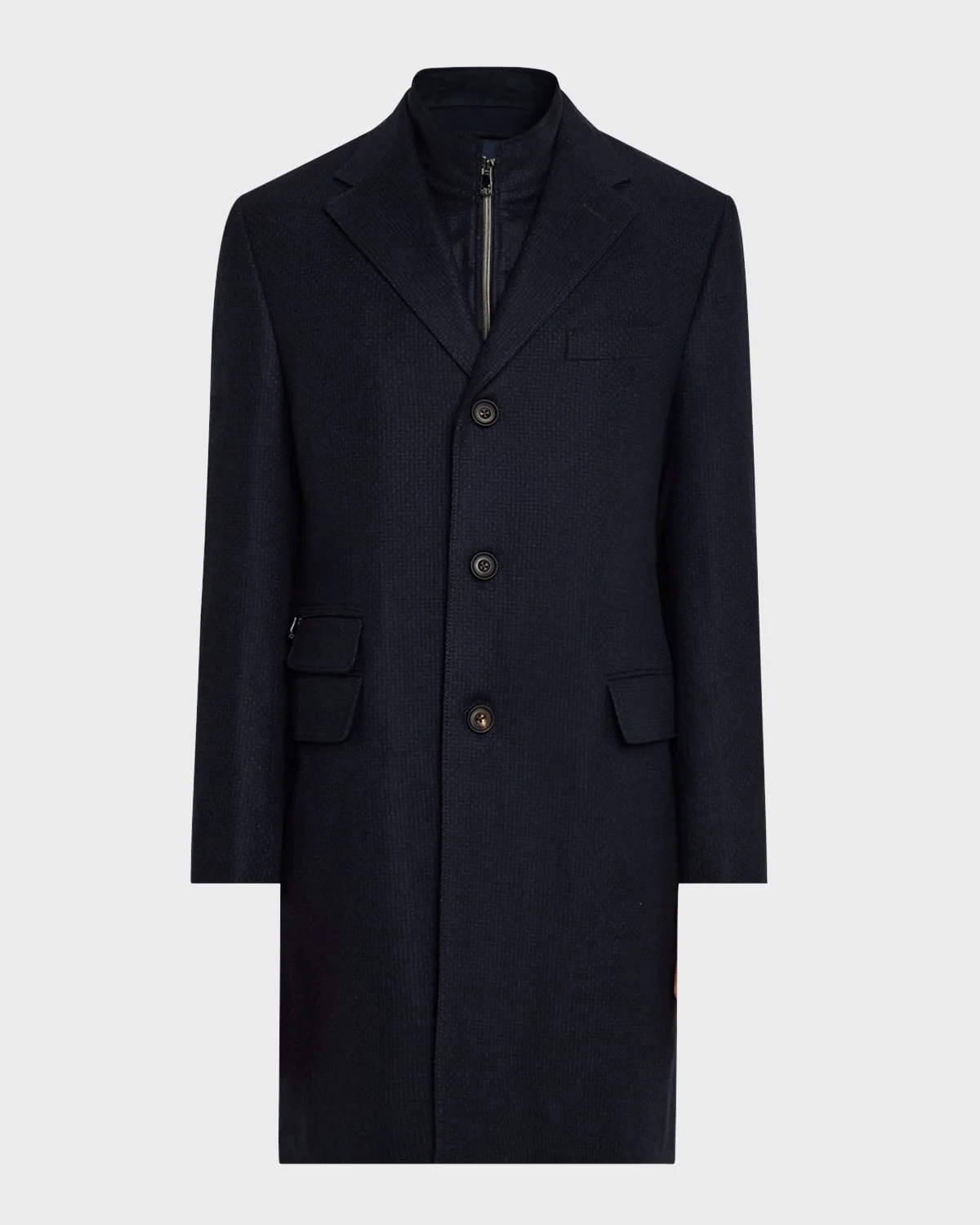 Men & apos;s Wool Mini Check Vested Overcoat - 1