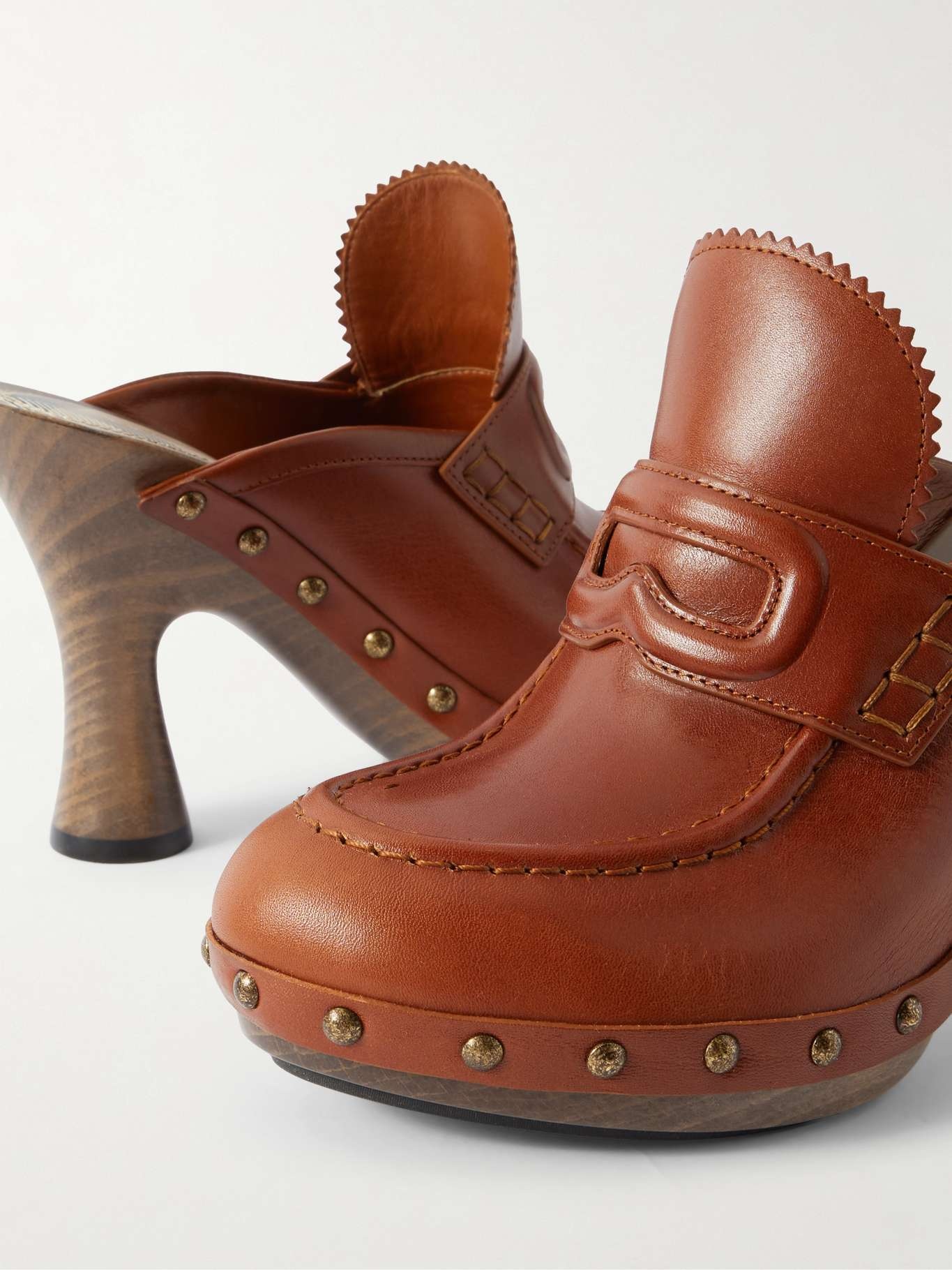 Studded leather mules Tan - 4