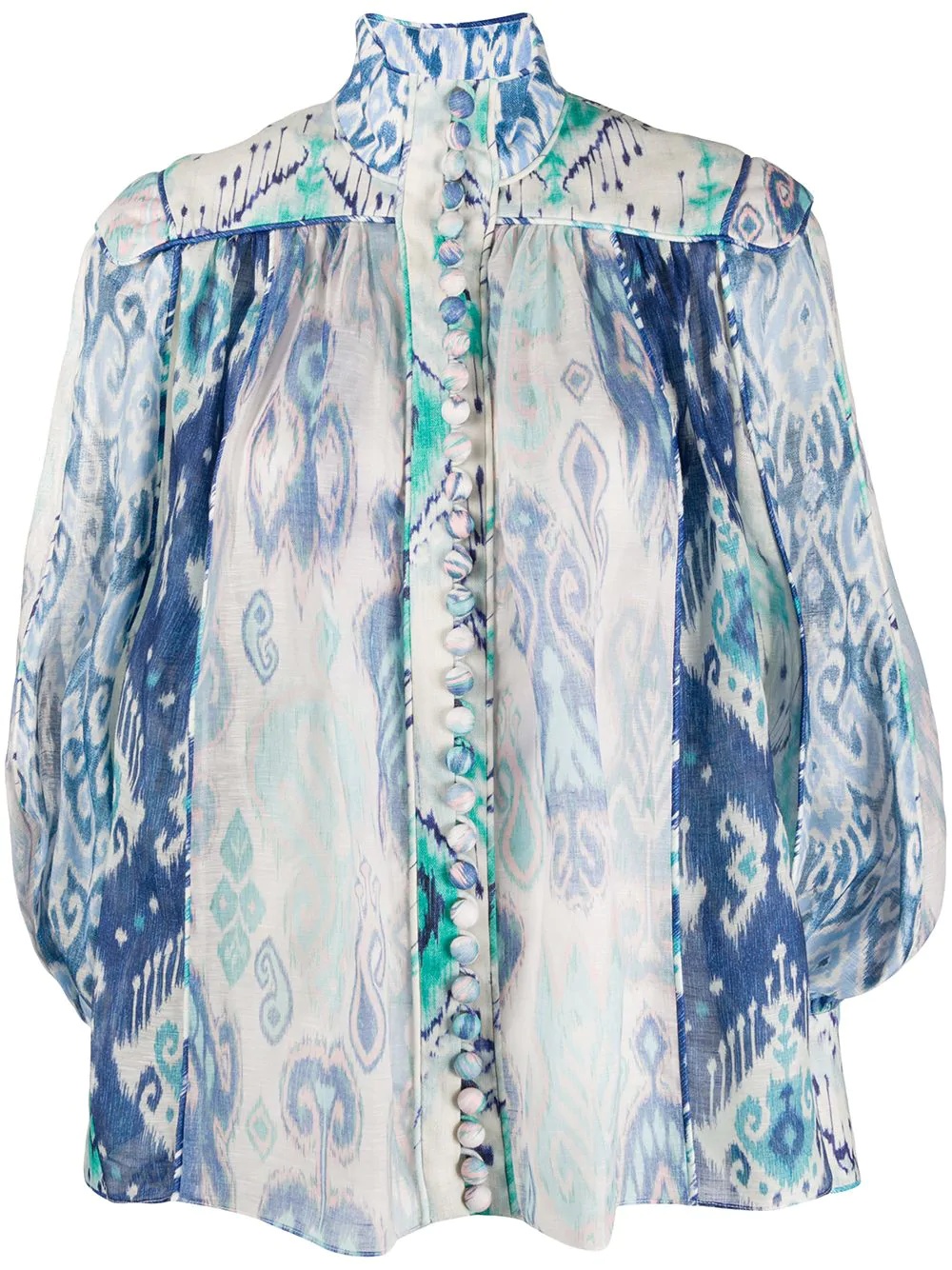 absract print bell-sleeve shirt - 1