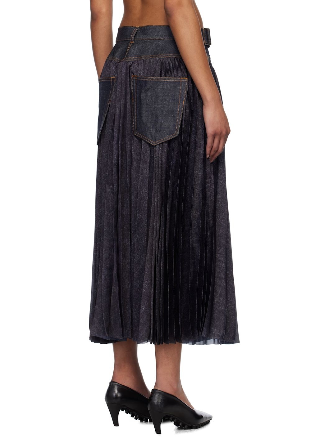 Navy Denim Mix Maxi Skirt - 3
