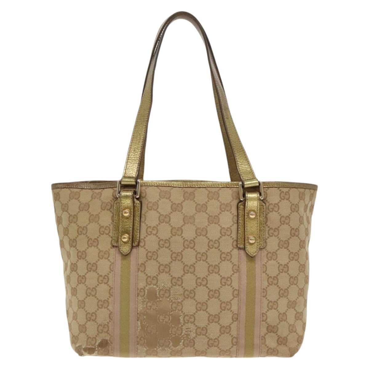 GUCCI GG Canvas Sherry Line Tote Bag Beige Gold Pink - 2