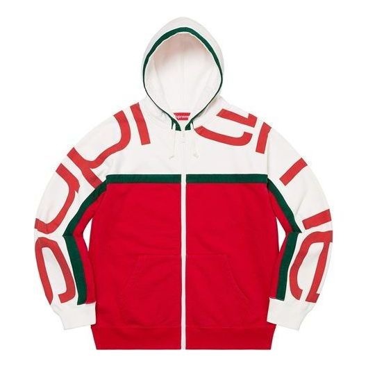 Supreme Big Logo Paneled Zip Up Hooded Sweatshirt 'Red White' SUP-FW20-305 - 1