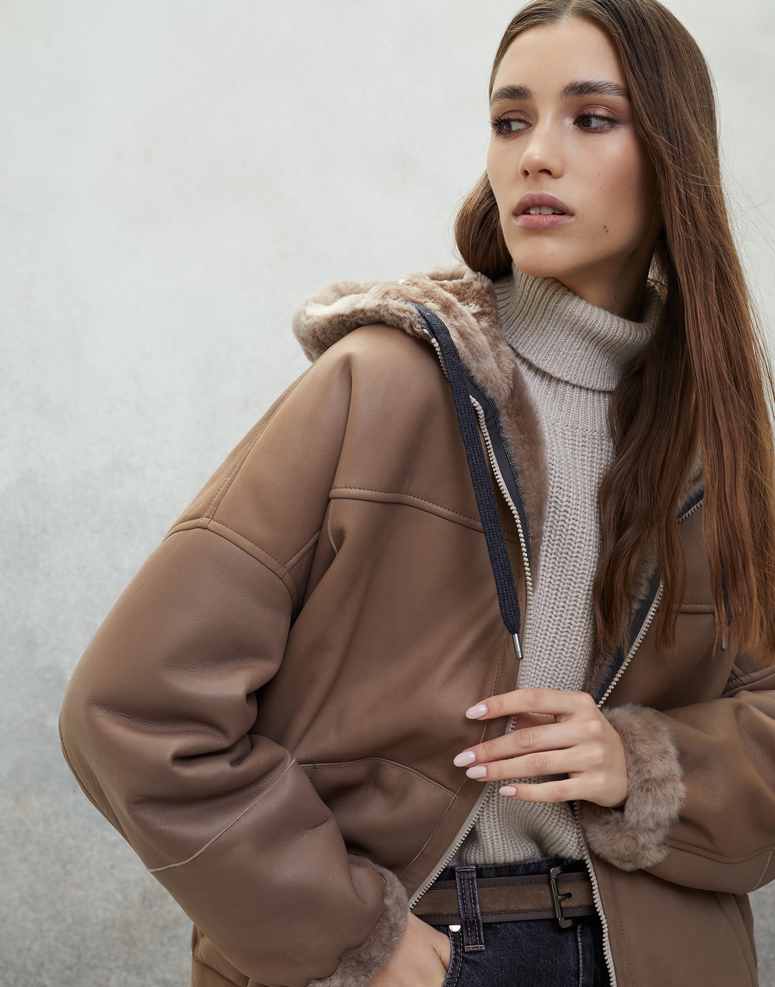 Reversible shearling parka with shiny trim - 3