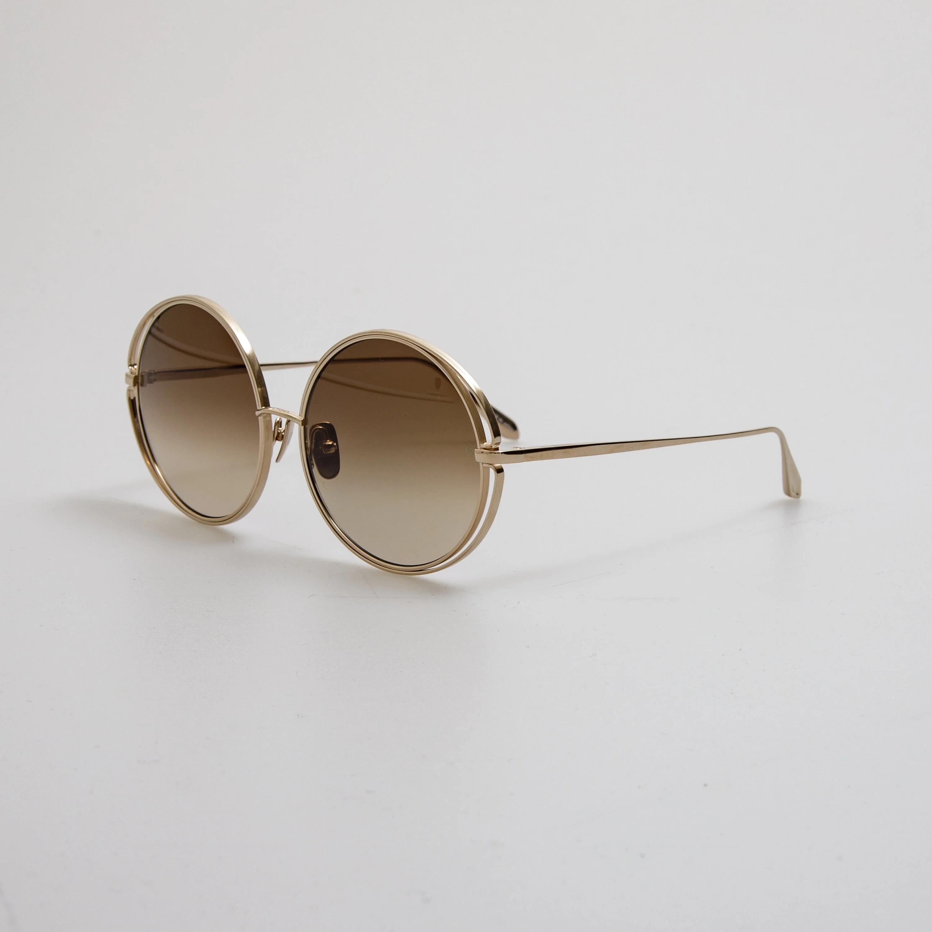 the row linda farrow gallery beige brown round oversized sunglasses LINDA FARROW Selene Round Sunglasses in Gradient Mocha  main image 4