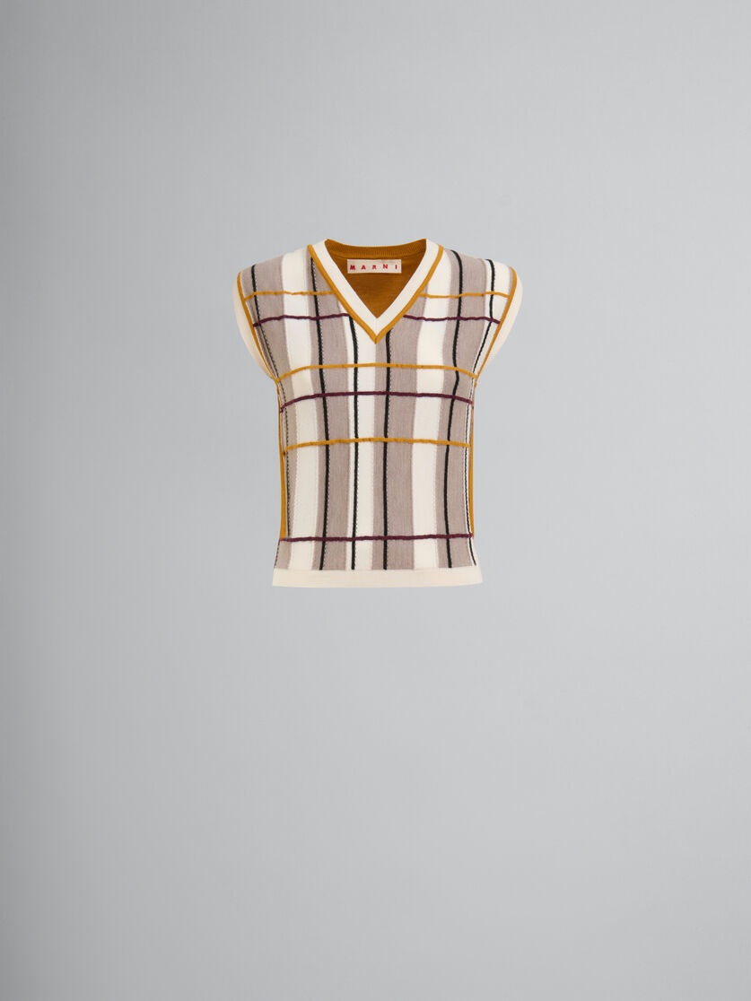 ORANGE AND WHITE CHECKED WOOL VEST - 1