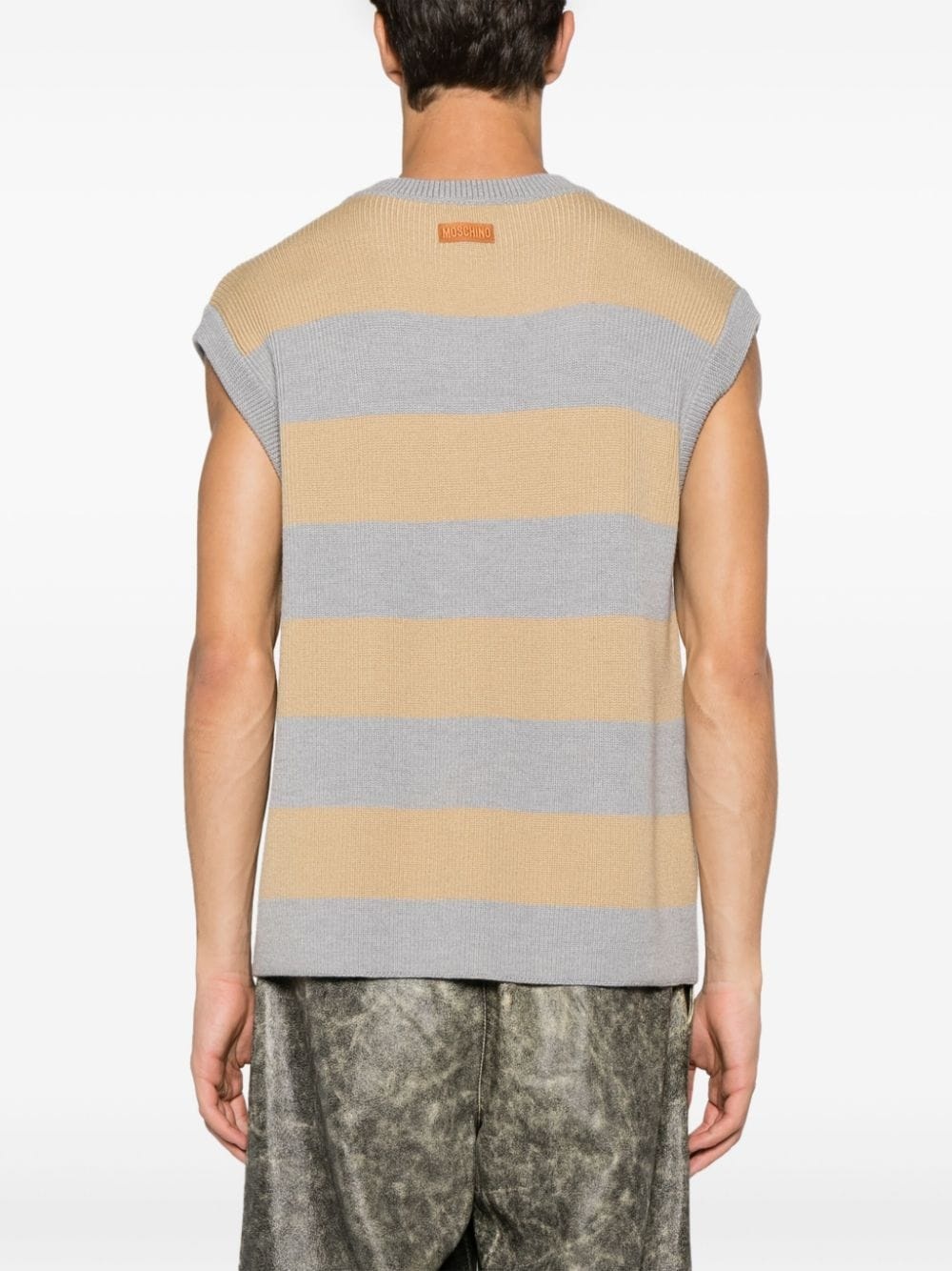 logo-patch striped virgin-wool vest - 4