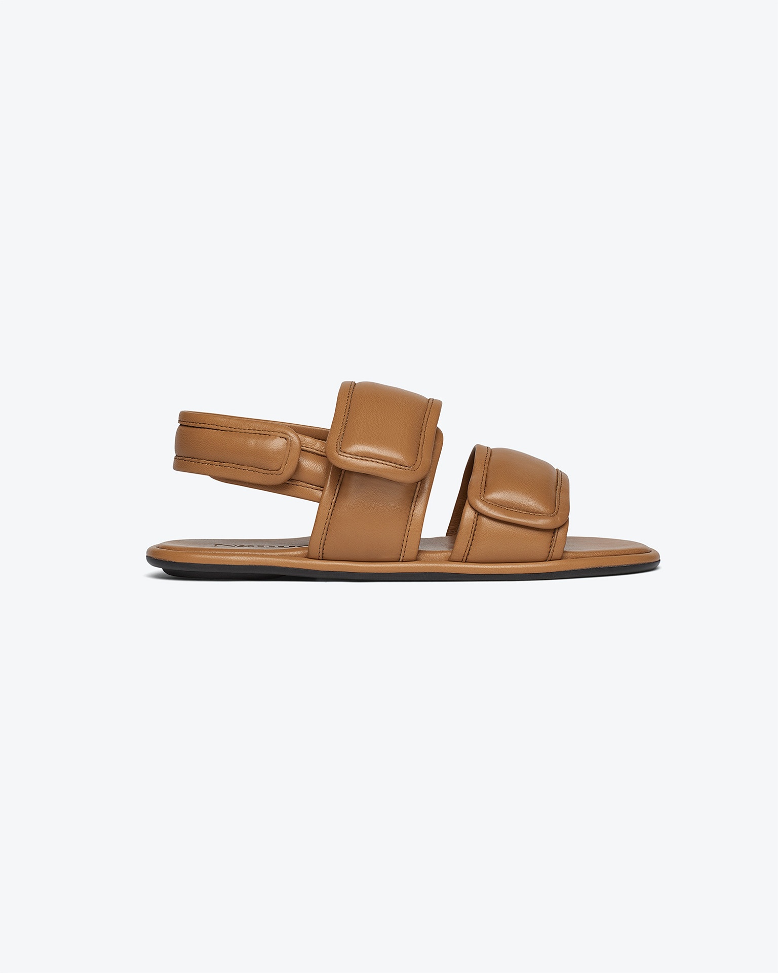 TARRUS - Rounded toe padded flat sandals with velcro straps - Nut brown - 2