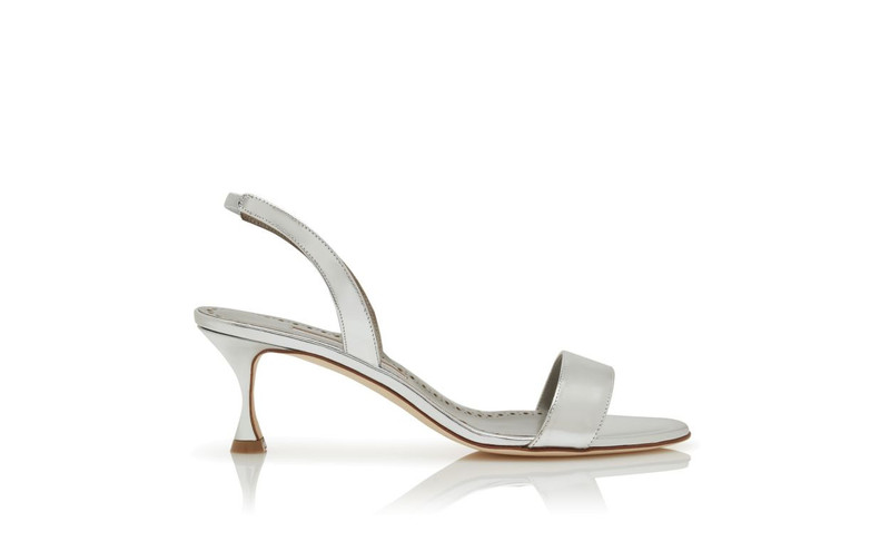 Silver Calf Leather Slingback Sandals 1