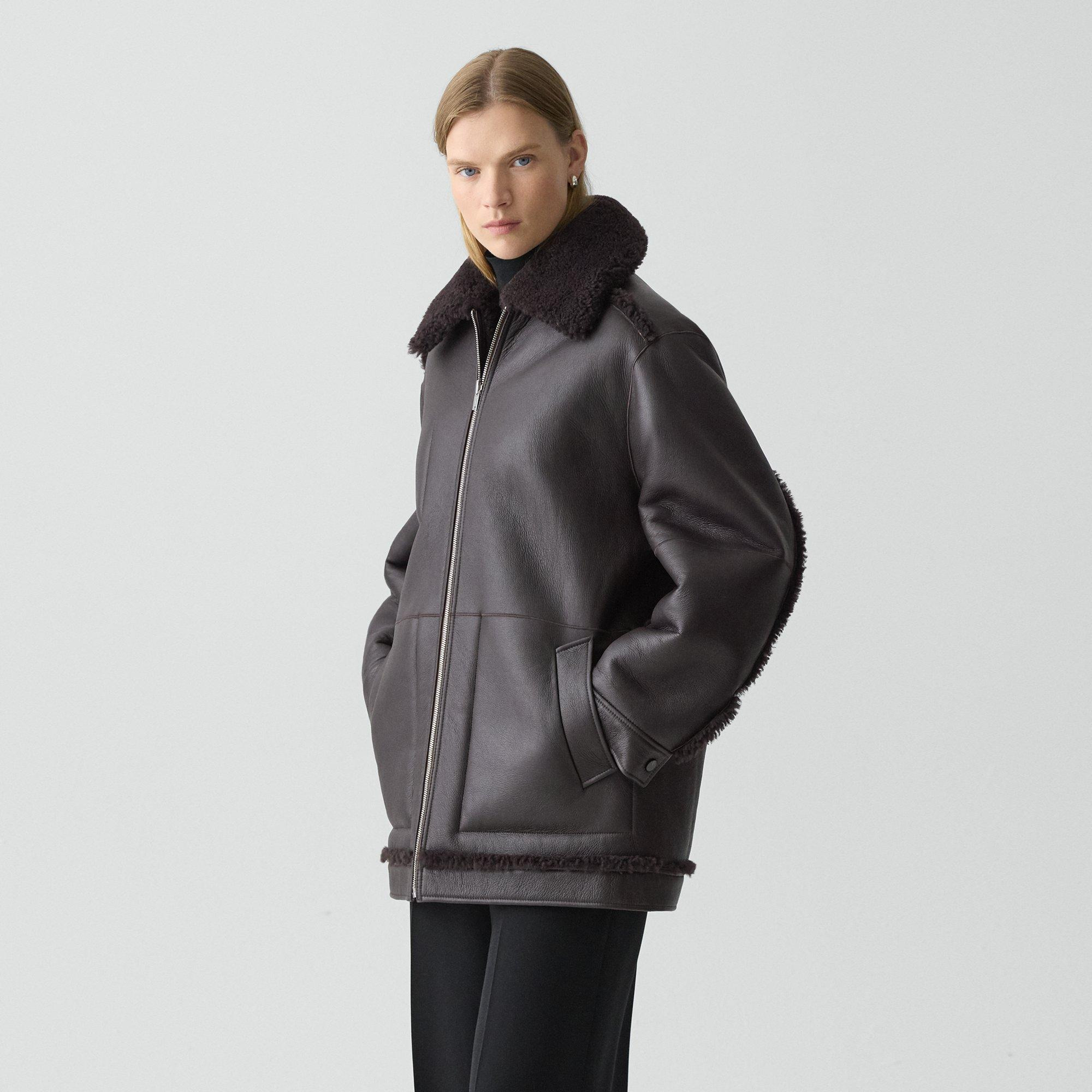 Reversible Cocoon Coat in Shearling - 3