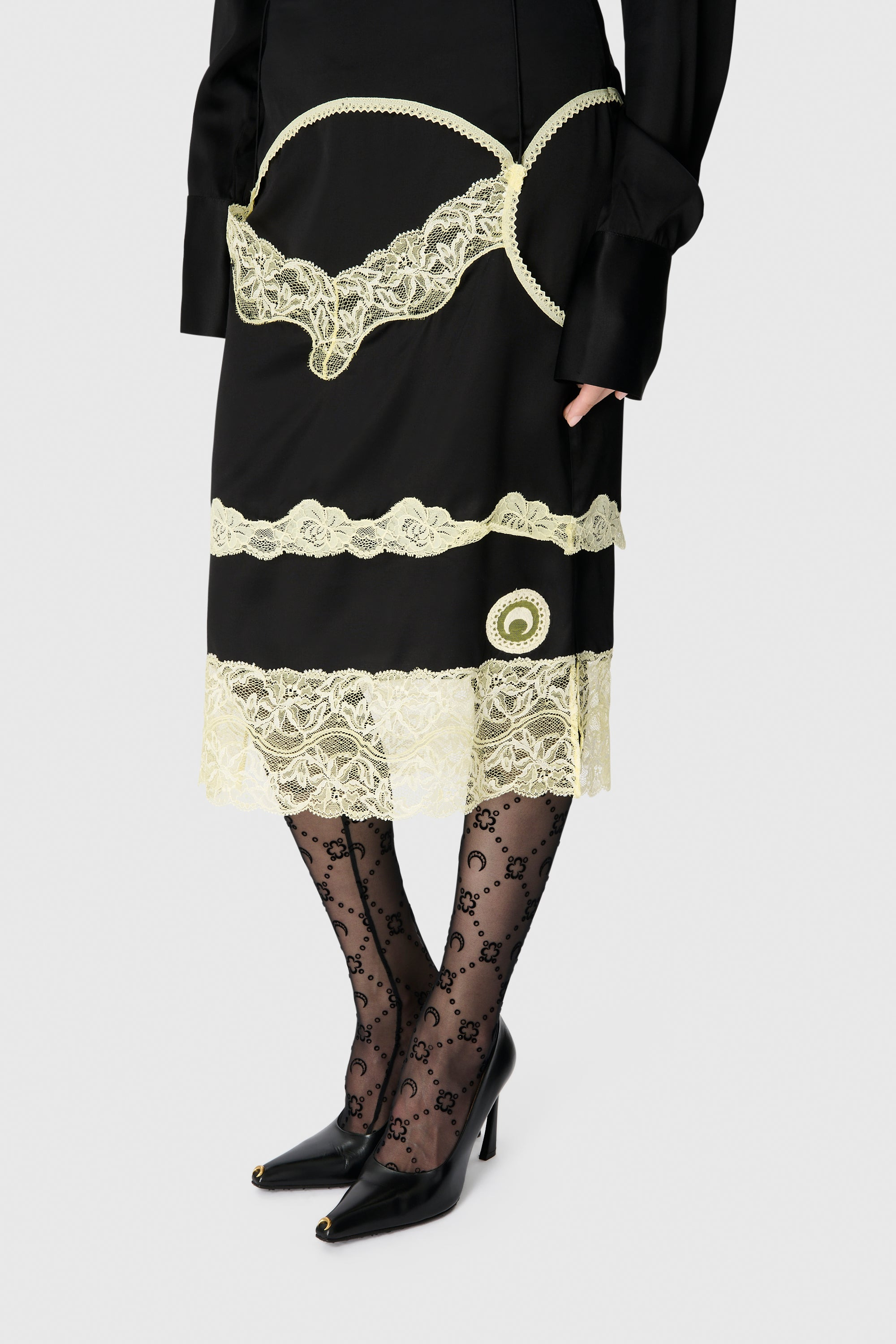 Satin & Lace Midi Skirt - 4