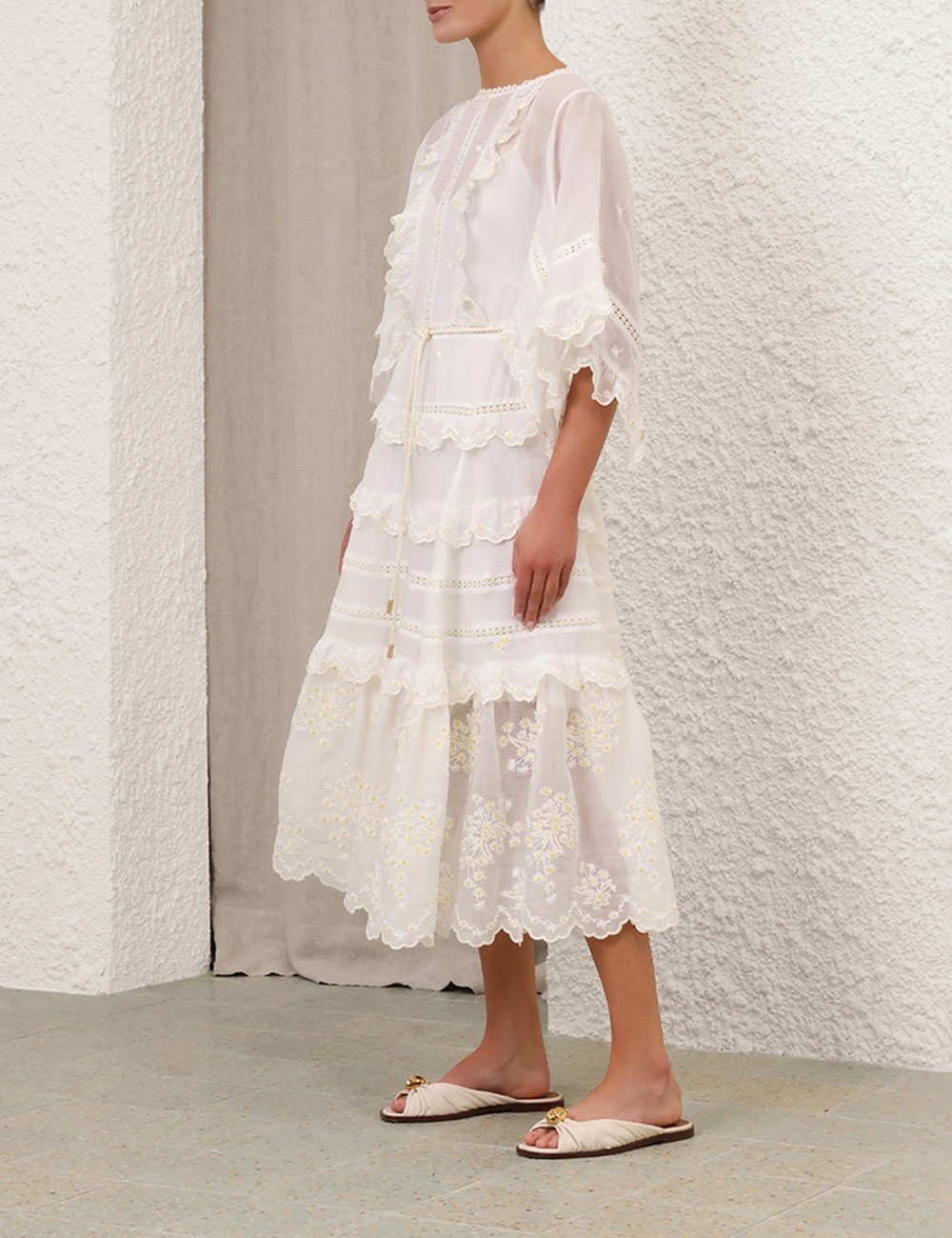 【Zimmermann】ACACIA EMBROIDERED MIDI DRESS フリル ミディ Zimmermann Acacia Embroidered Midi Dress in Ivory | REVOLVE