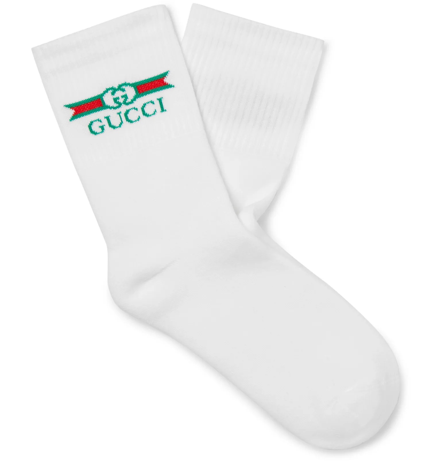 Logo-Intarsia Ribbed Stretch Cotton-Blend Socks - 1