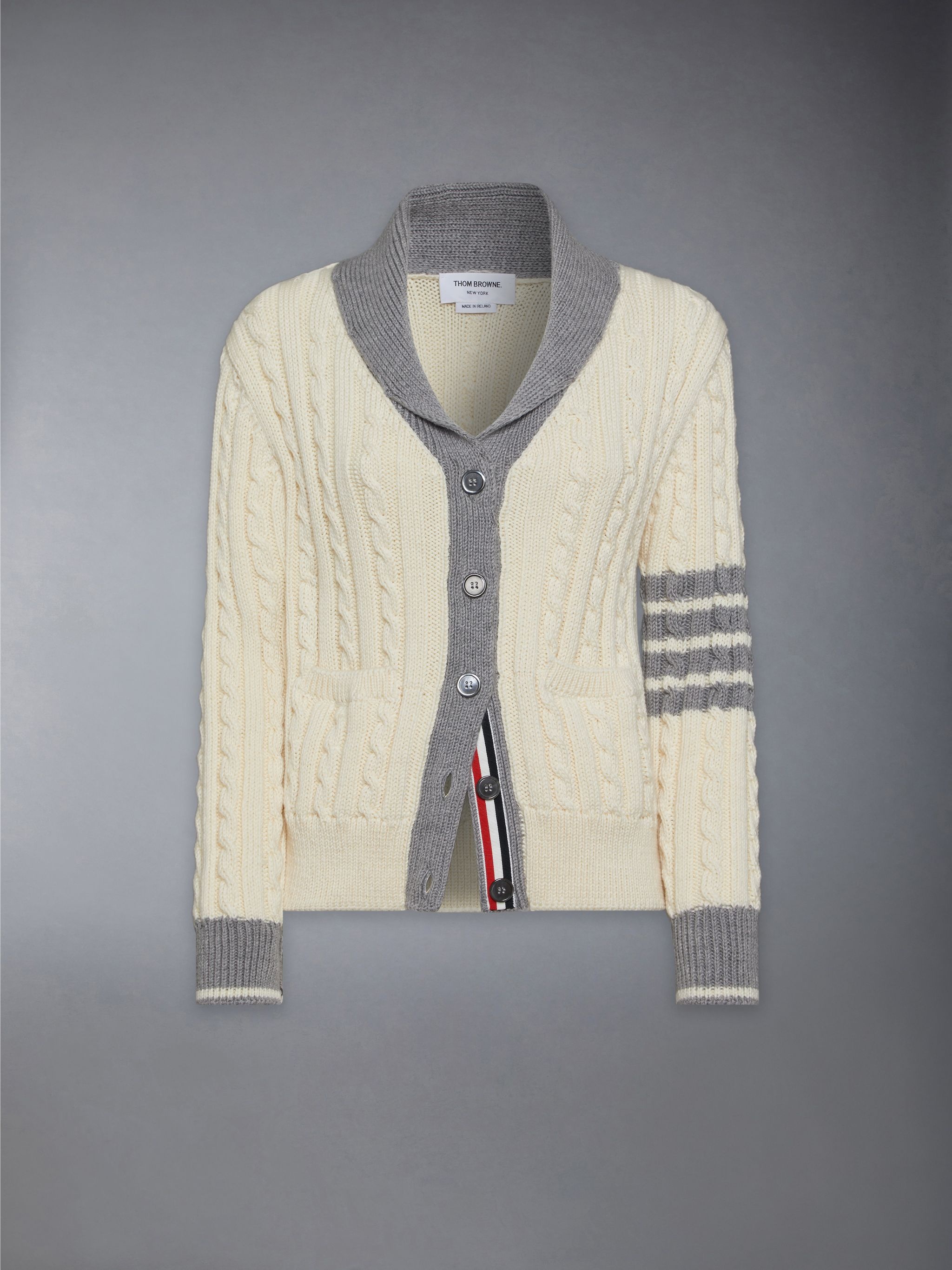 Classic Wool 4-Bar Cable Knit Cardigan - 6