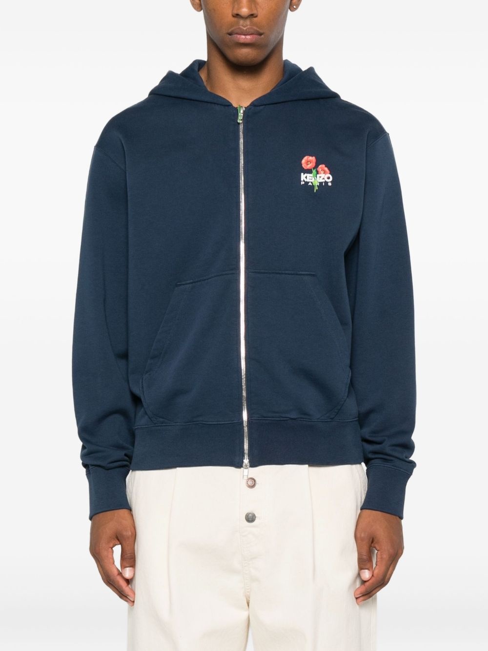 floral-embroidered zip-up hoodie - 3