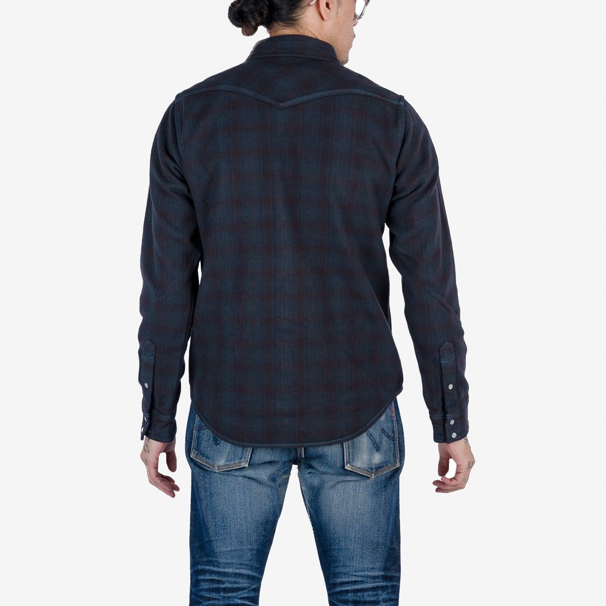 IHSH-333-OD Ultra Heavy Flannel Blanket Check Western Shirt - Sax Blue Overdyed Black - 3
