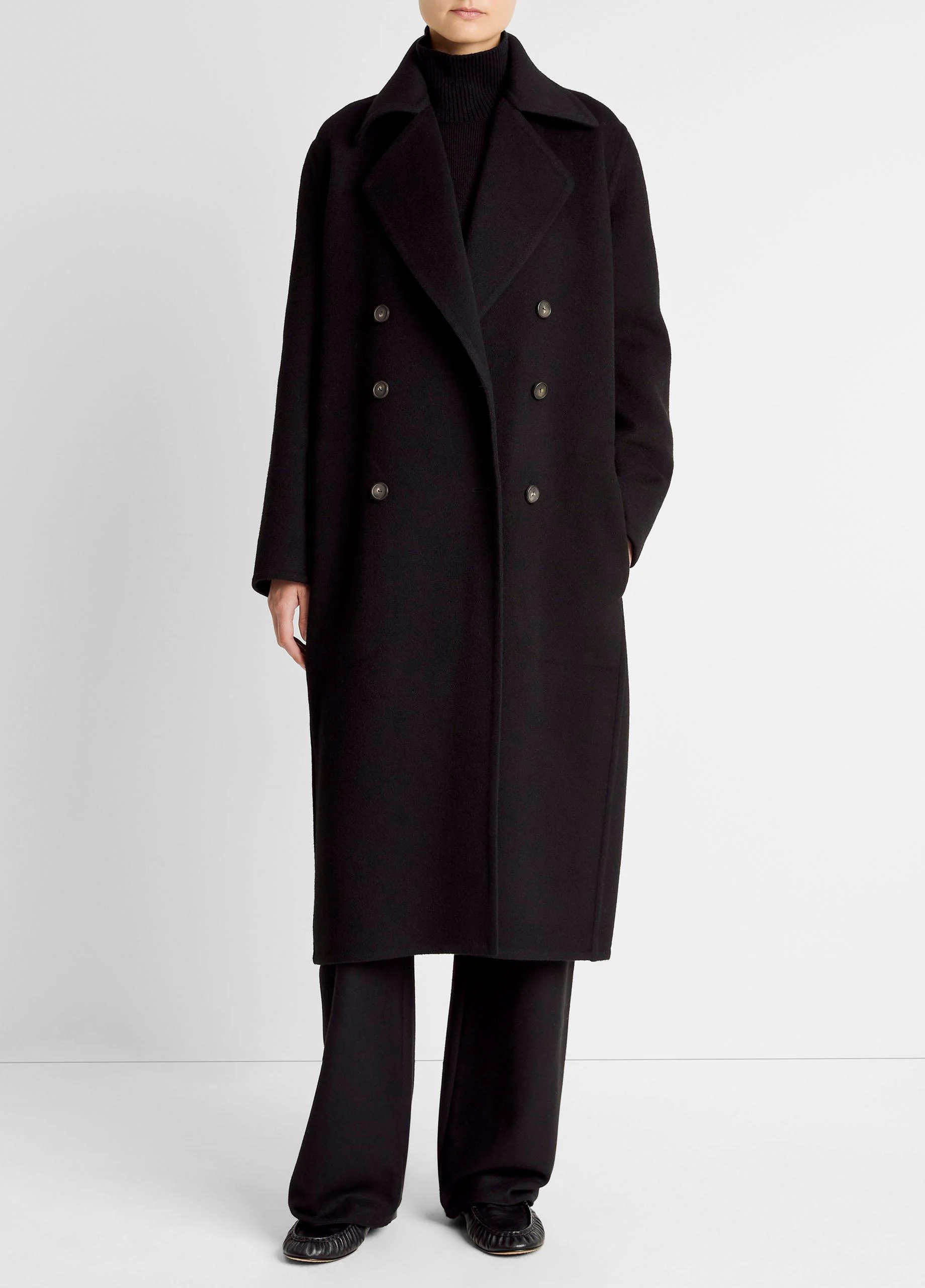 Wool-Blend Double-Breasted Long Coat - 1